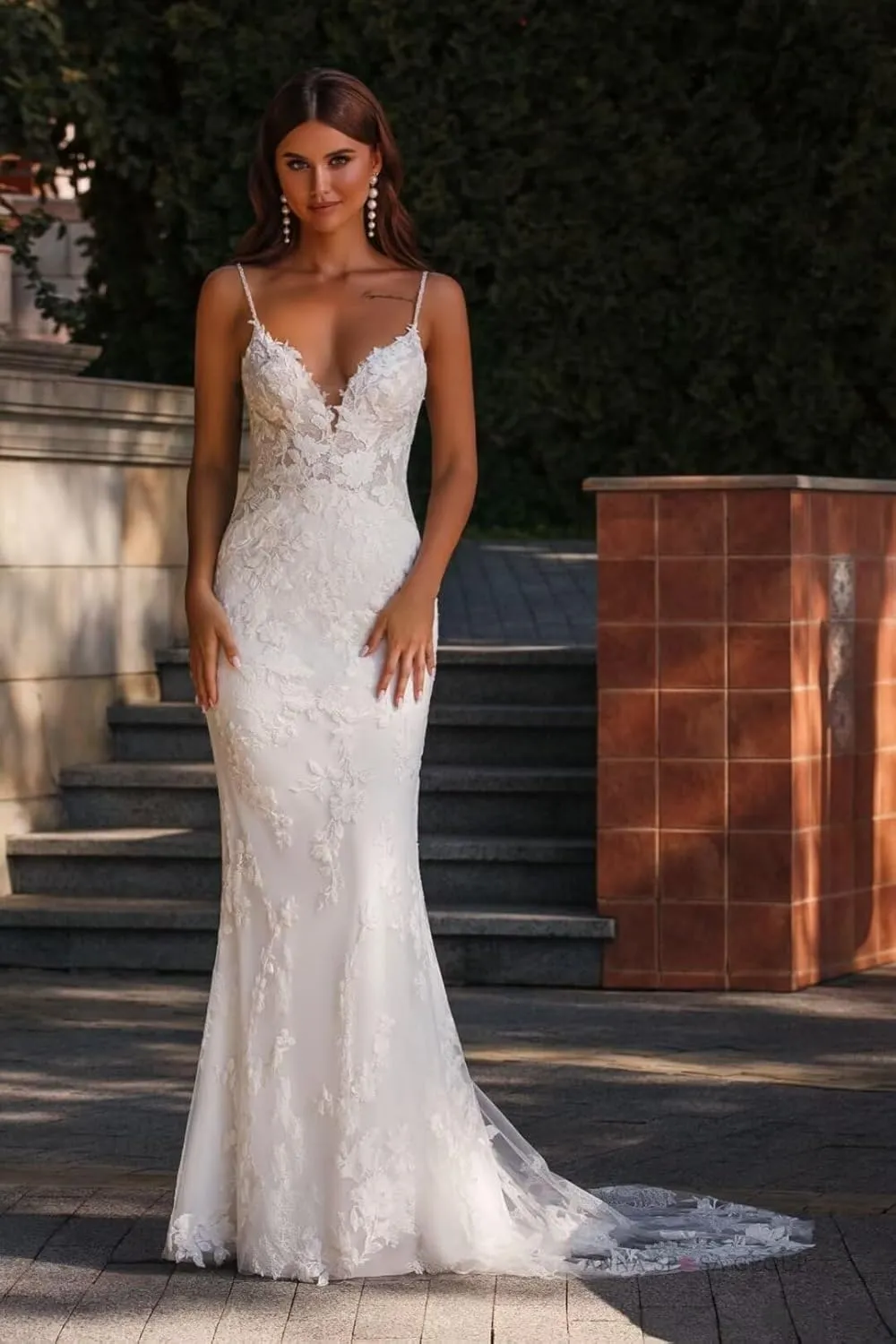 Wedding Dress for Bride Boho Beach Lace Appliques Mermaid Bridal Gowns with Train