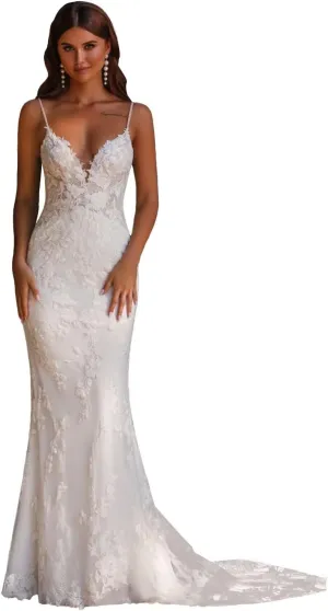 Wedding Dress for Bride Boho Beach Lace Appliques Mermaid Bridal Gowns with Train