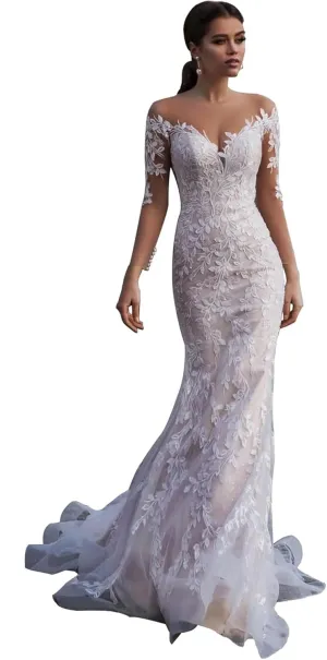 Wedding Dresses for Bride Boho Lace Appliques Empire Chapel A-Line V-Neck Tulle Bridal Gowns with Train