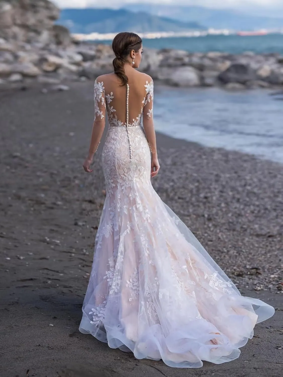 Wedding Dresses for Bride Boho Lace Appliques Empire Chapel A-Line V-Neck Tulle Bridal Gowns with Train