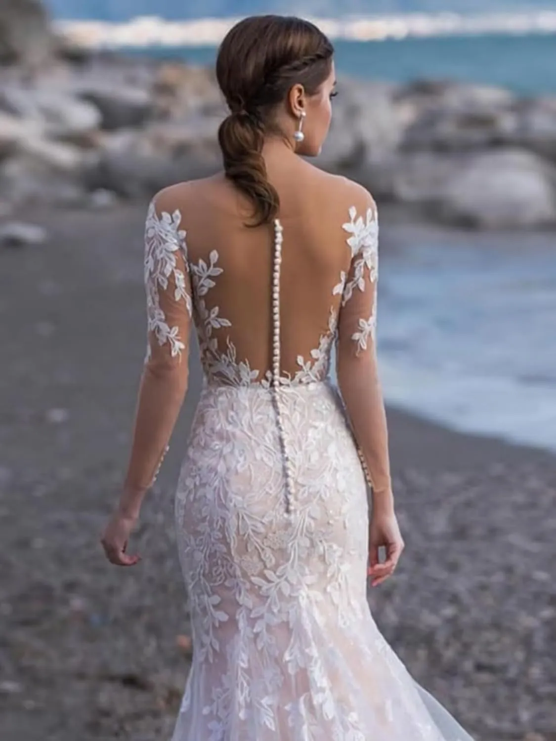 Wedding Dresses for Bride Boho Lace Appliques Empire Chapel A-Line V-Neck Tulle Bridal Gowns with Train