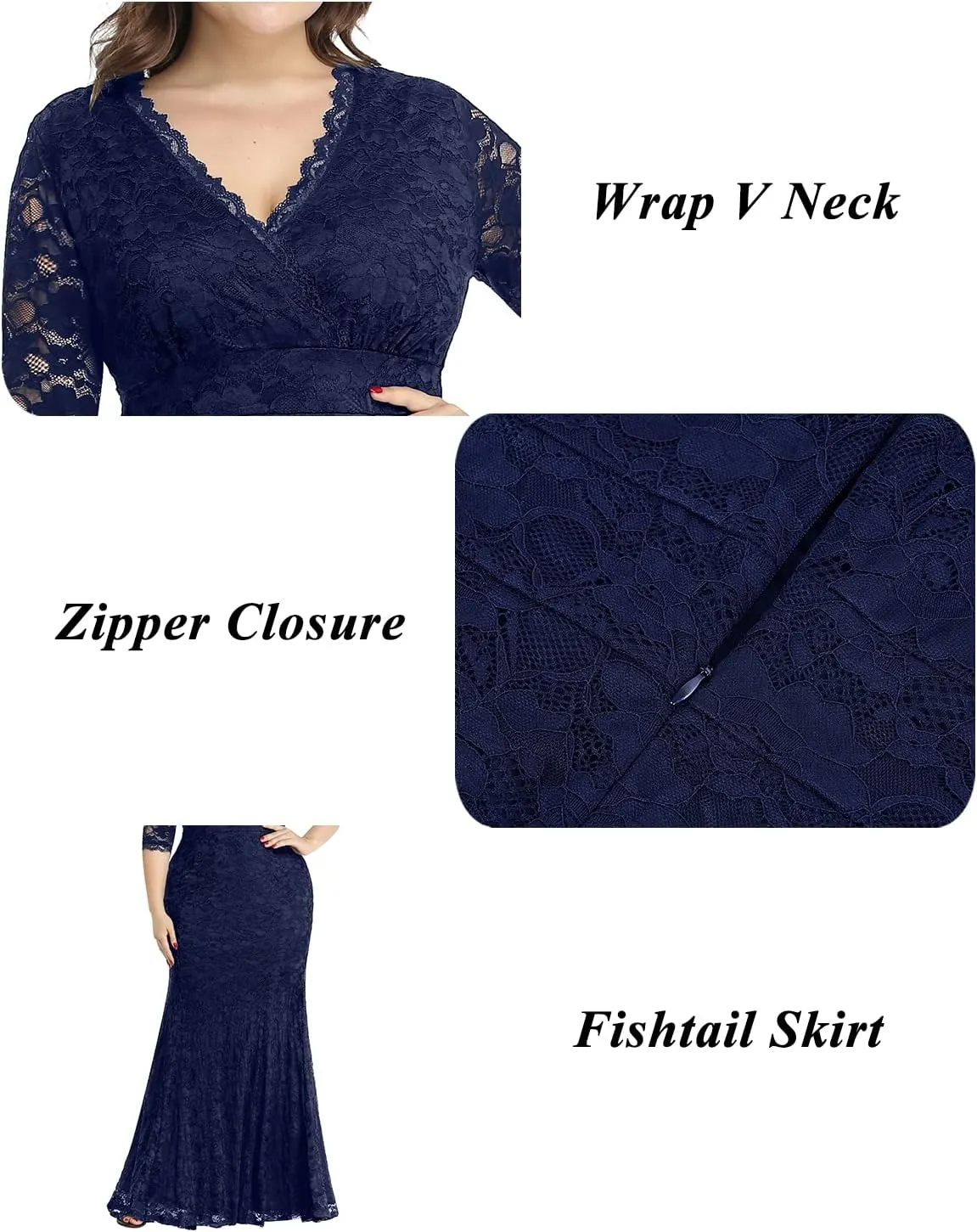 Wedding Dresses for Bride Plus Size - Mermaid Formal Evening Gown Wrap Neck Lace Dress