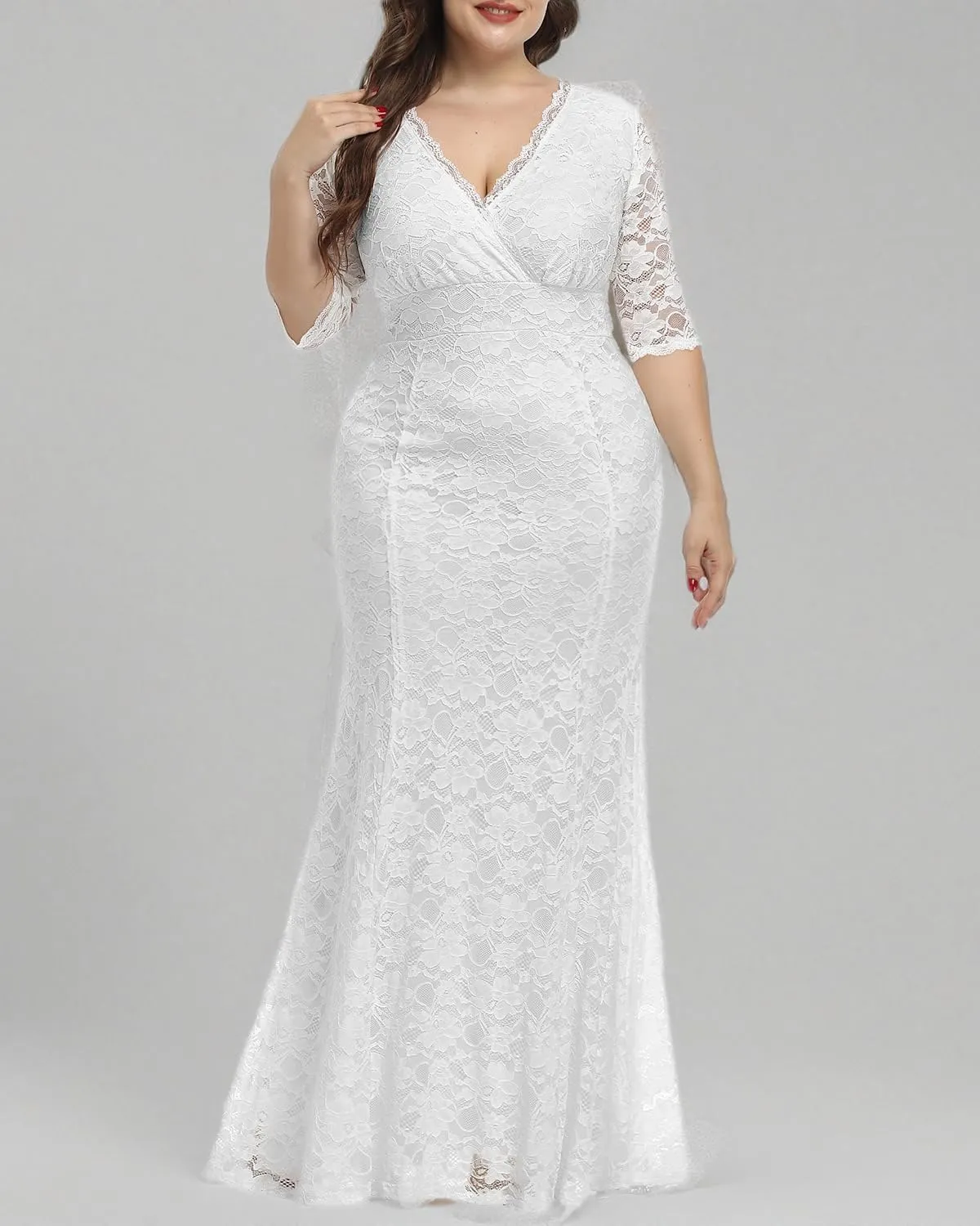 Wedding Dresses for Bride Plus Size - Mermaid Formal Evening Gown Wrap Neck Lace Dress