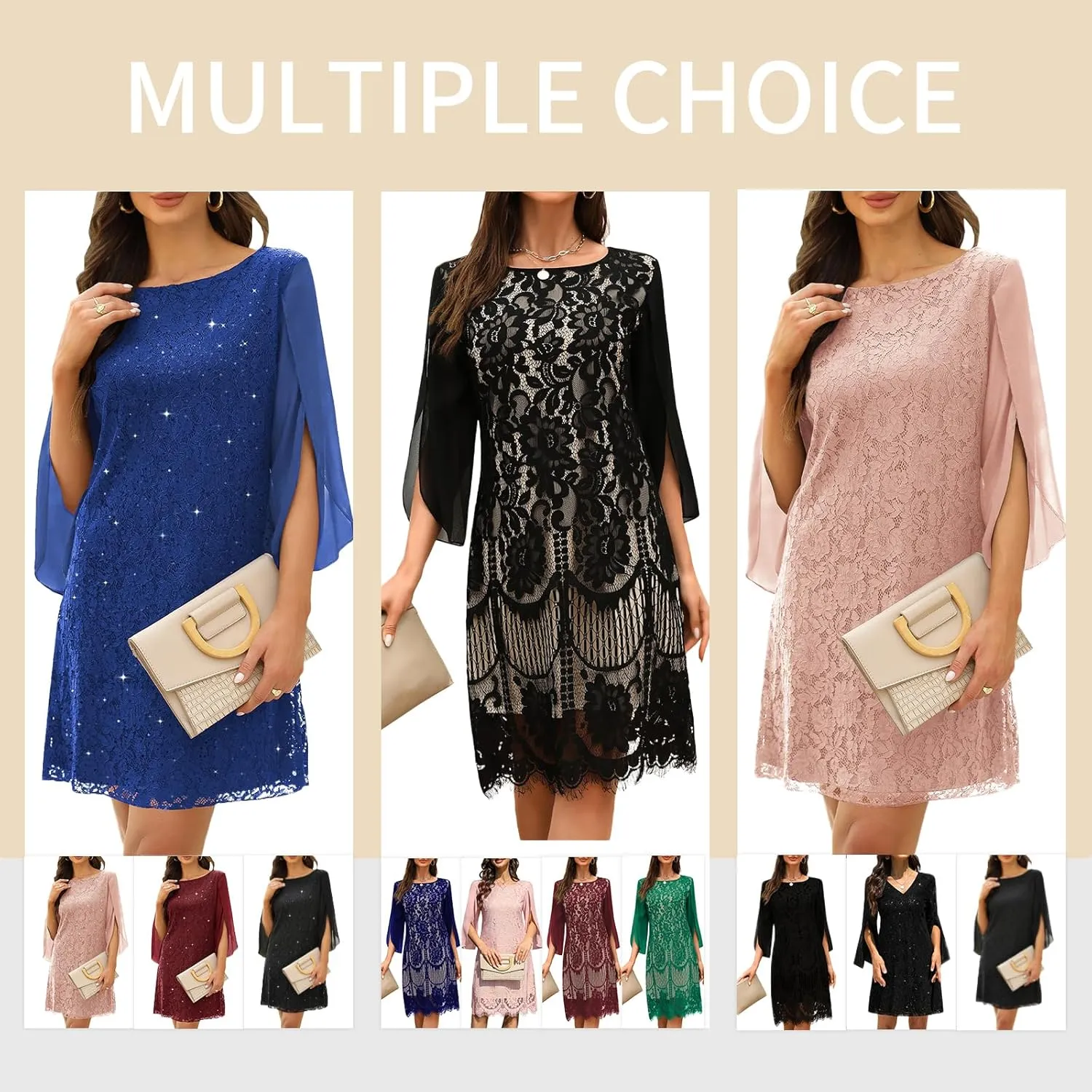 Wedding Guest Cocktail & Formal Dresses for Women - Lace Sequin Prom Evening Dress