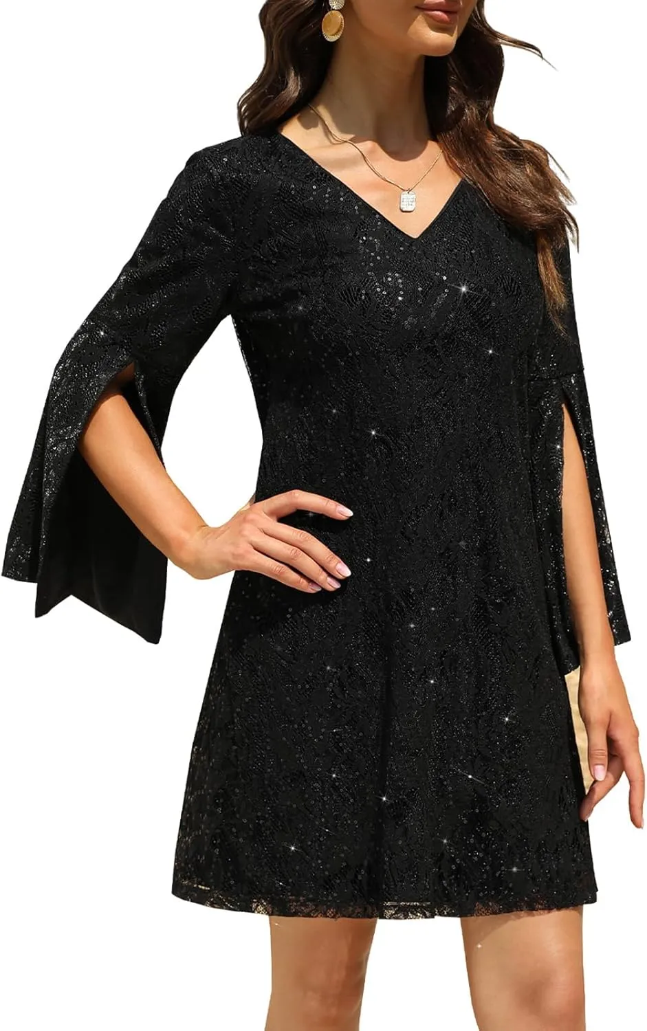 Wedding Guest Cocktail & Formal Dresses for Women - Lace Sequin Prom Evening Dress