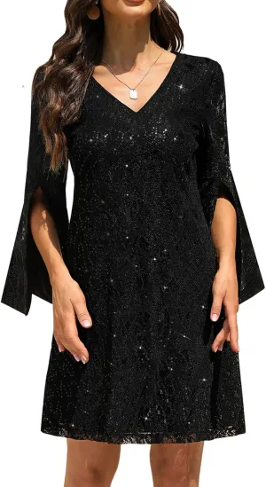 Wedding Guest Cocktail & Formal Dresses for Women - Lace Sequin Prom Evening Dress