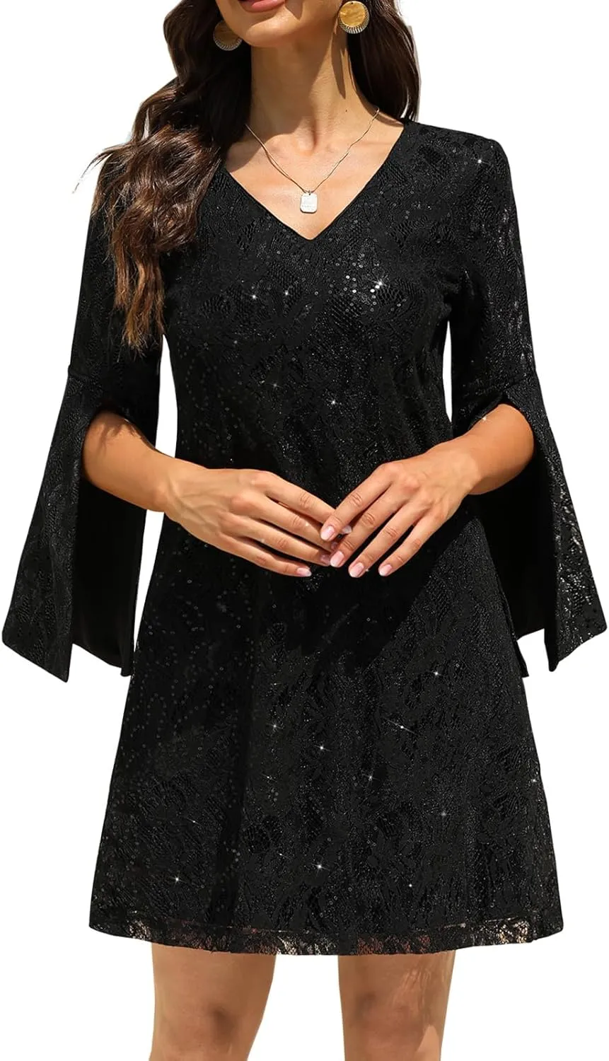 Wedding Guest Cocktail & Formal Dresses for Women - Lace Sequin Prom Evening Dress