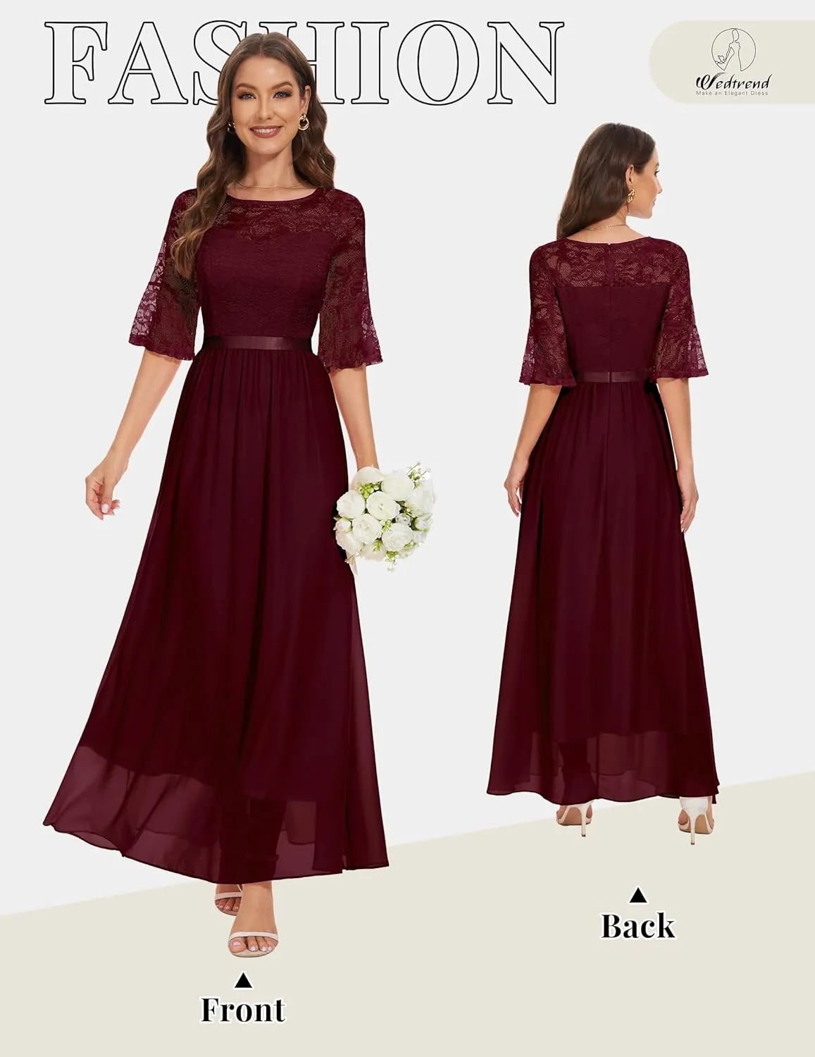 Wedtrend Women's Formal Dress 2024 Wedding Guest Dress Bell Sleeve Bridesmaid Dress Maxi Evening Dress