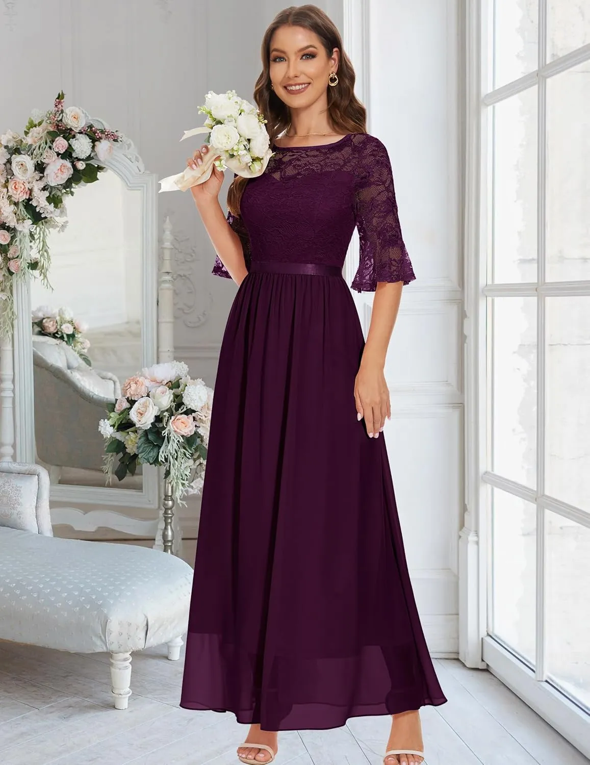 Wedtrend Women's Formal Dress 2024 Wedding Guest Dress Bell Sleeve Bridesmaid Dress Maxi Evening Dress