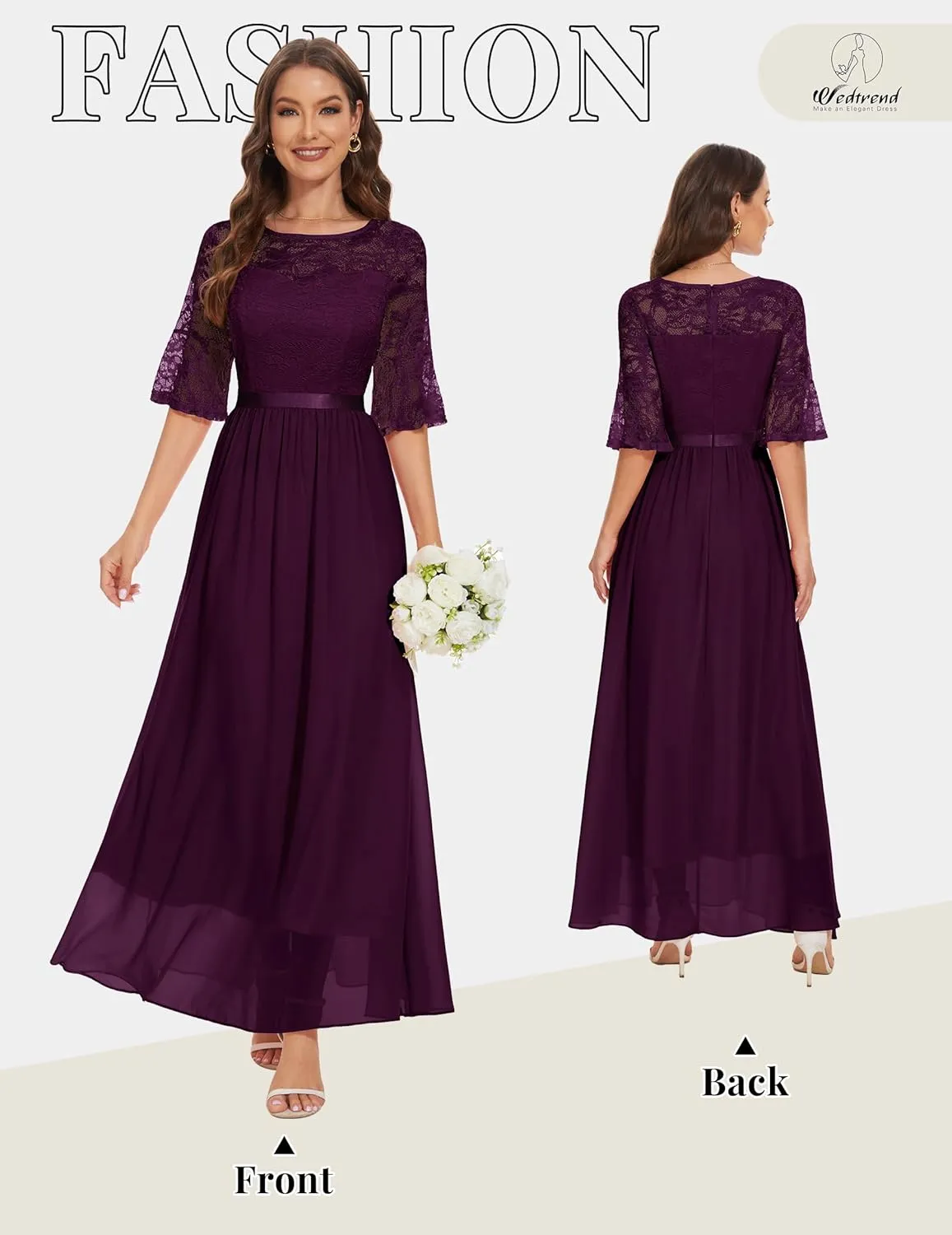 Wedtrend Women's Formal Dress 2024 Wedding Guest Dress Bell Sleeve Bridesmaid Dress Maxi Evening Dress
