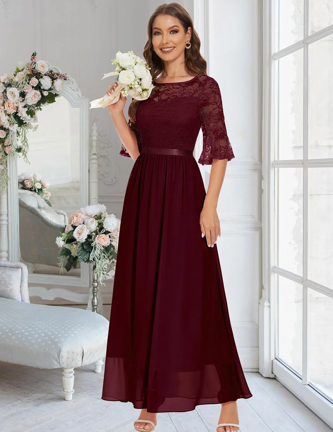Wedtrend Women's Formal Dress 2024 Wedding Guest Dress Bell Sleeve Bridesmaid Dress Maxi Evening Dress