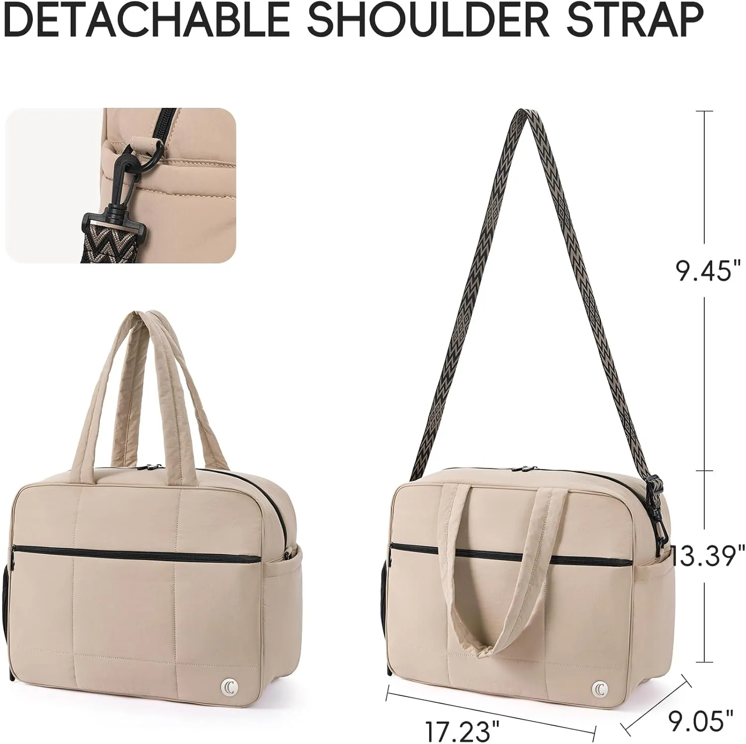 Weekender Travel Bag for Women Puffer Handbags Purses Carry On Duffle Overnight Bags with Shoe Compartment