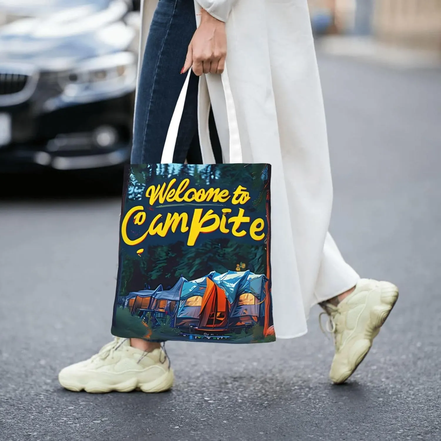 Welcome to Campite Canvas Tote Bag for Women Reusable Grocery Shoulder Bags Shopping Handbags