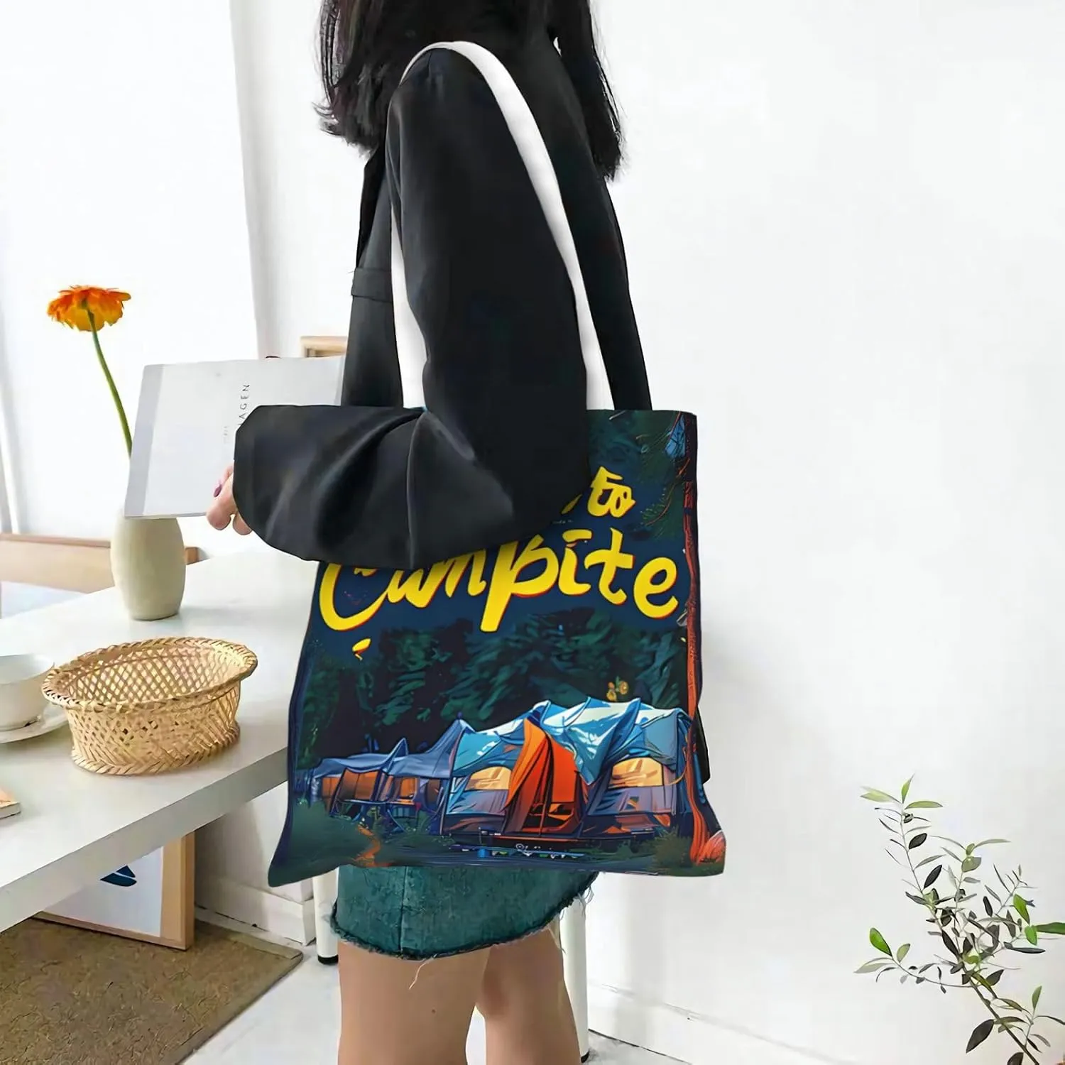 Welcome to Campite Canvas Tote Bag for Women Reusable Grocery Shoulder Bags Shopping Handbags