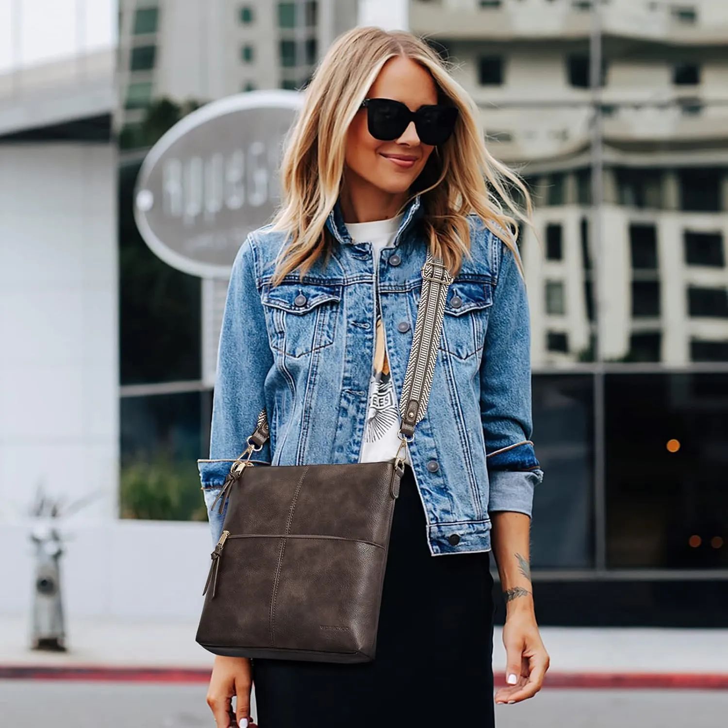 WESTBRONCO Crossbody Purses for Women Medium Shoulder Bag Vegan Leather Handbags with Guitar Strap