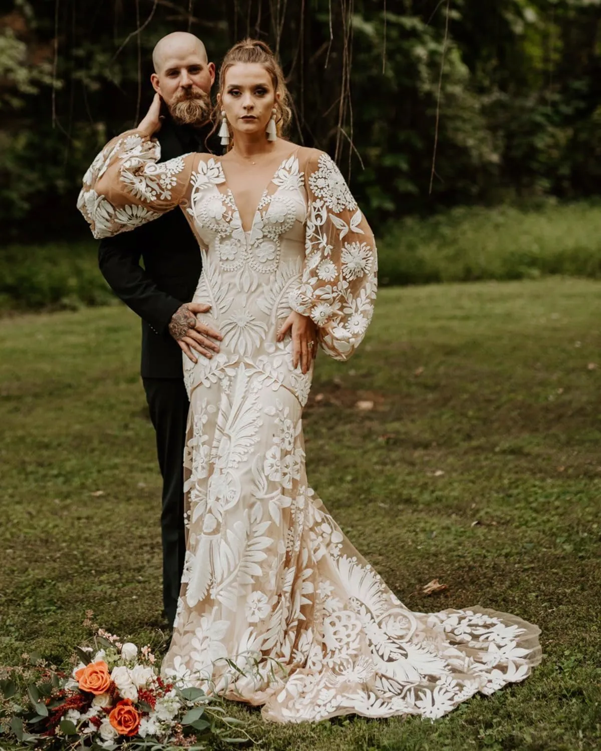 Western Boho Wedding Dresses for Bride Luxury Lace Mermaid Bridal Dress 2-Piece Beach Wedding Gown with Slit