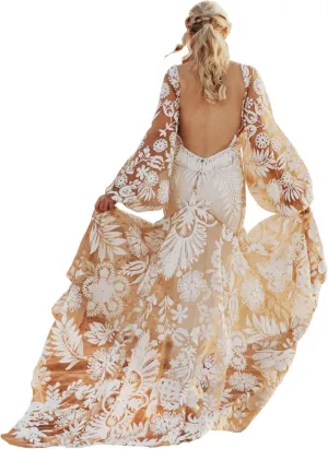 Western Boho Wedding Dresses for Bride Luxury Lace Mermaid Bridal Dress 2-Piece Beach Wedding Gown with Slit