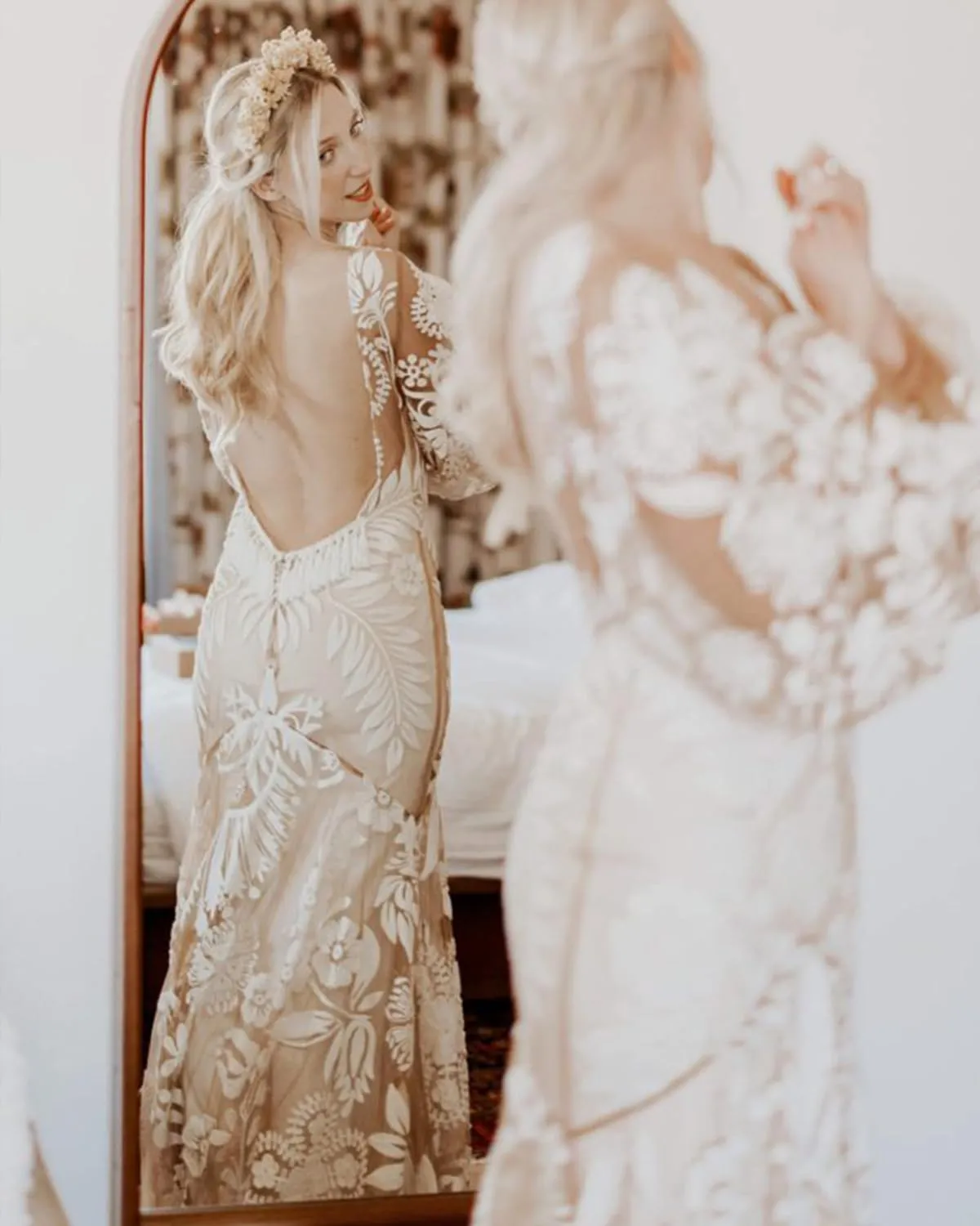 Western Boho Wedding Dresses for Bride Luxury Lace Mermaid Bridal Dress 2-Piece Beach Wedding Gown with Slit
