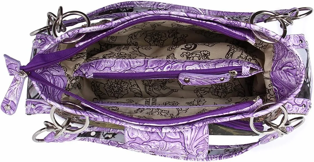 Western Style Camouflage Purse Concho Buckle Tooled Floral Country Studs Crossbody Women Handbag Shoulder Bag Wallet Set
