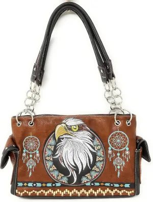 Western Tooled Leather Eagle Dream Catcher Embroidered Rhinestone Concealed CarryCountry Shoulder Handbag