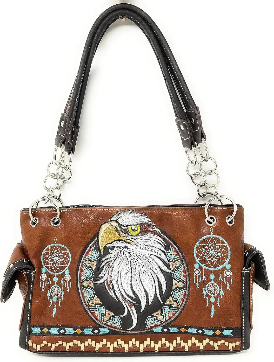Western Tooled Leather Eagle Dream Catcher Embroidered Rhinestone Concealed CarryCountry Shoulder Handbag