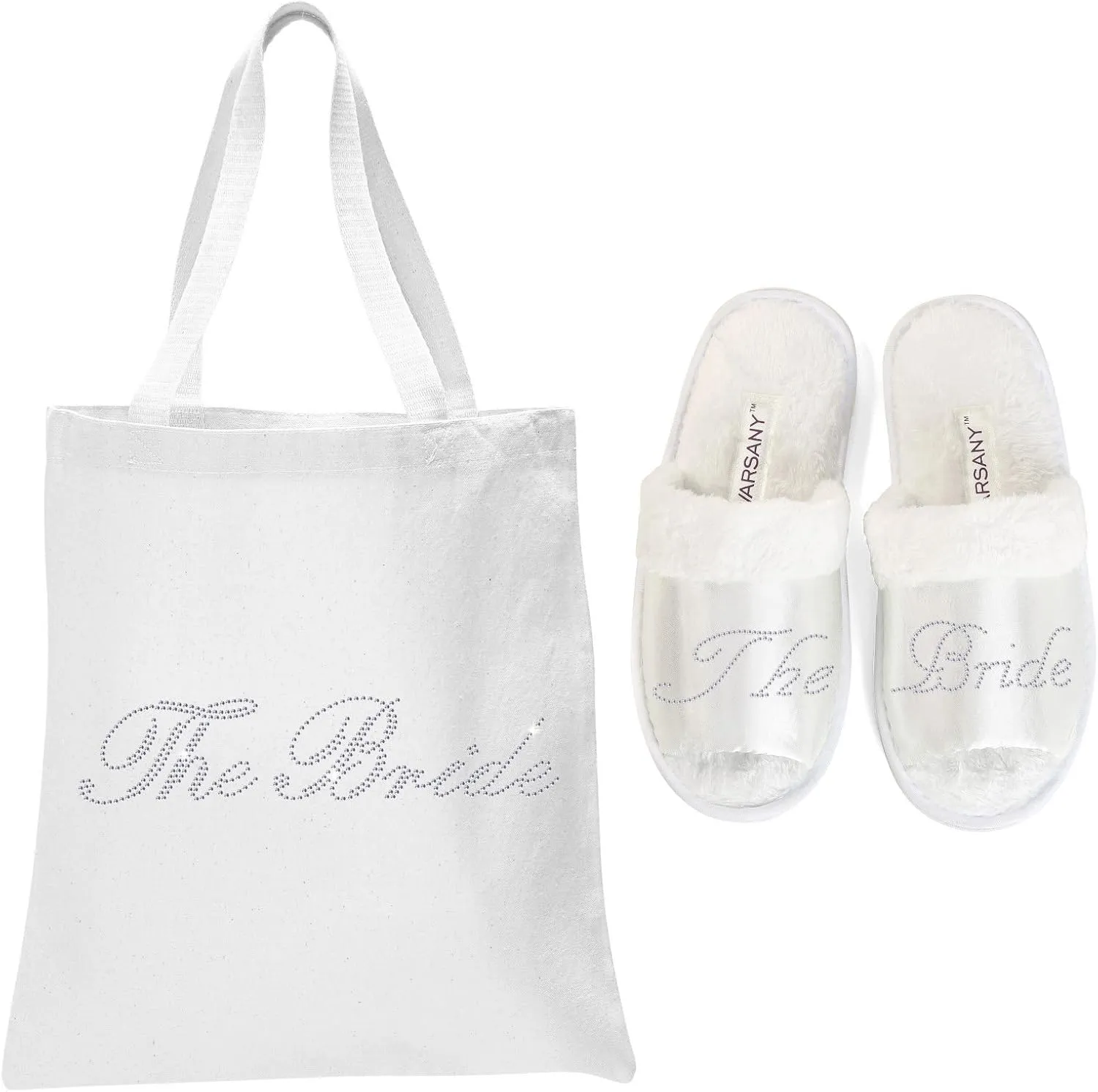 White Crystal Open Toe Spa Slippers and Tote bags wedding bride gift hen party