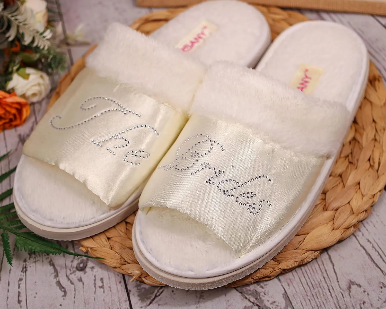White Crystal Open Toe Spa Slippers and Tote bags wedding bride gift hen party