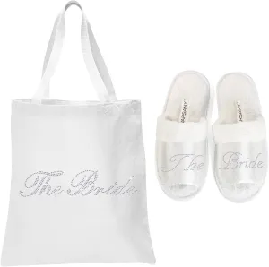 White Crystal Open Toe Spa Slippers and Tote bags wedding bride gift hen party