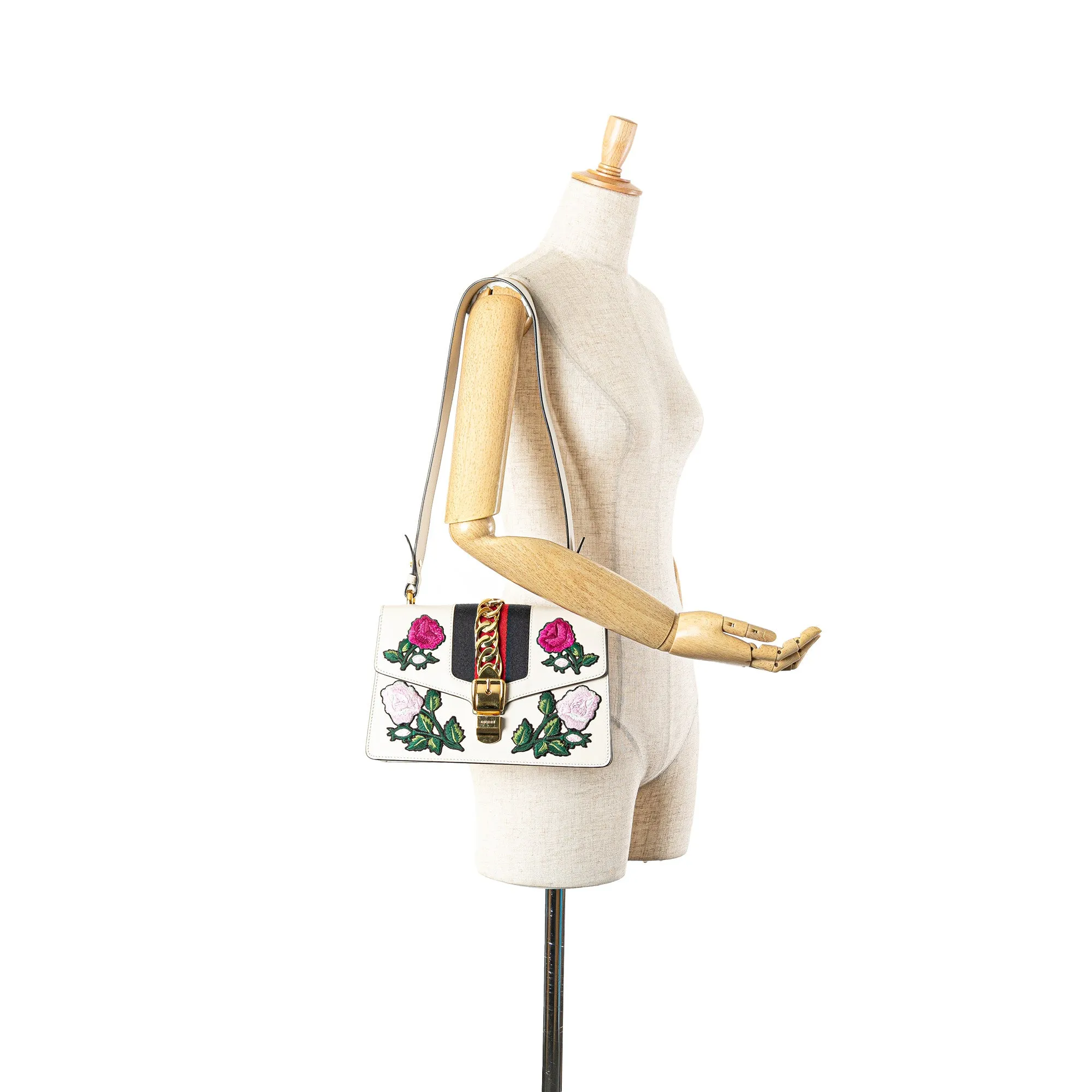 White Gucci Small Floral Embroidered Leather Sylvie Crossbody