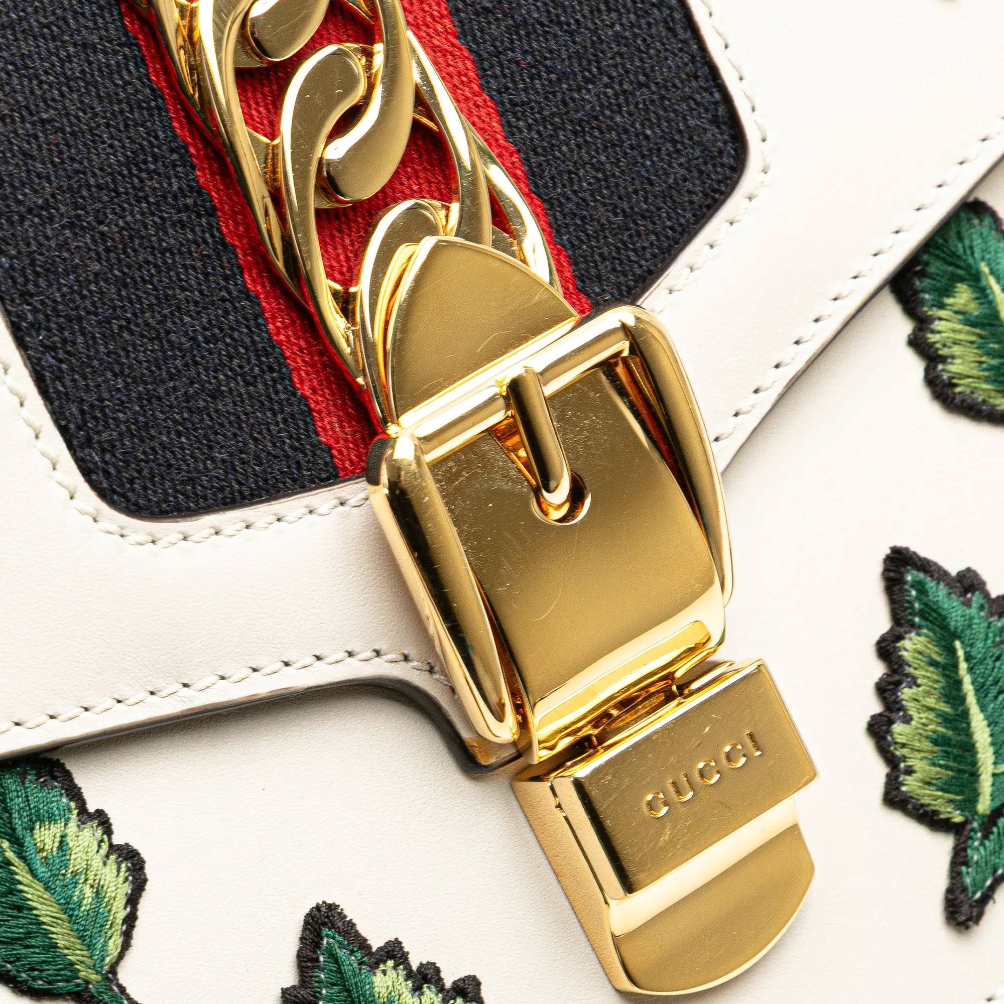 White Gucci Small Floral Embroidered Leather Sylvie Crossbody