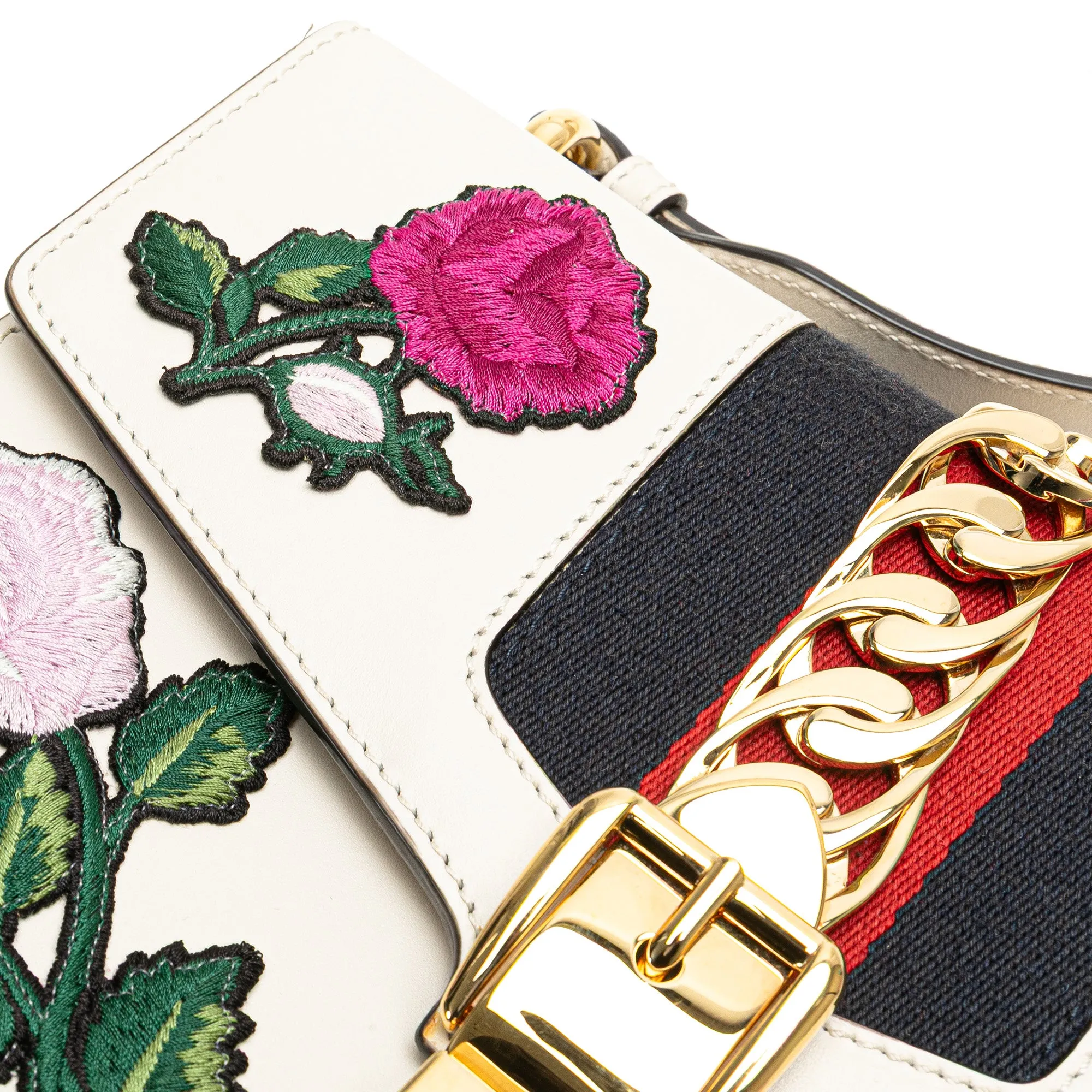 White Gucci Small Floral Embroidered Leather Sylvie Crossbody