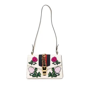 White Gucci Small Floral Embroidered Leather Sylvie Crossbody