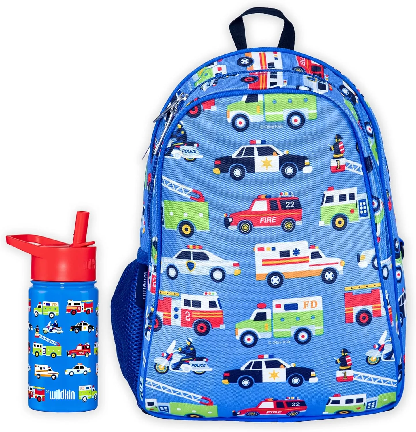 Wildkin 15 Inch Backpack Bundle with 14 Ounce Steel Reusable Water Bottle (Heroes)