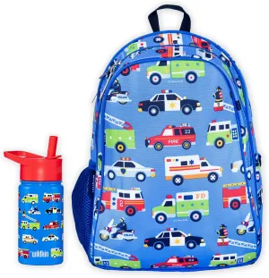 Wildkin 15 Inch Backpack Bundle with 14 Ounce Steel Reusable Water Bottle (Heroes)