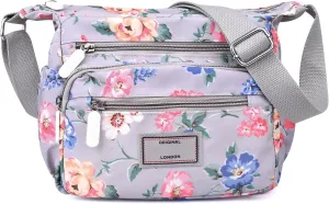 WITERY Crossboby Bag for Women - Waterproof Nylon Multi-Pocket Purse Floral Shoulder Bag Zipper Handbag Messenger Bag