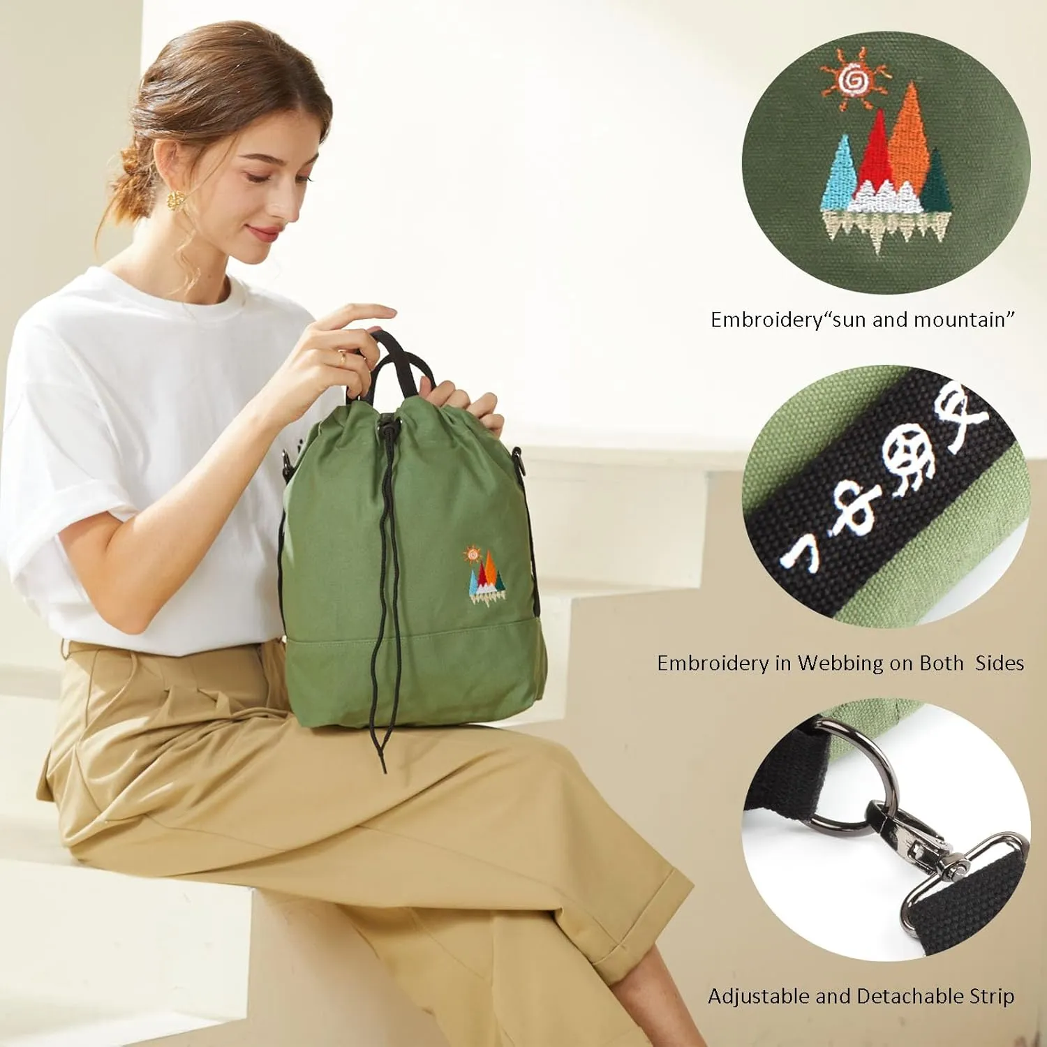 Women Canvas Tote Handbags Casual Shoulder Work Bag Crossbody Bag with Sunshine Embroidery