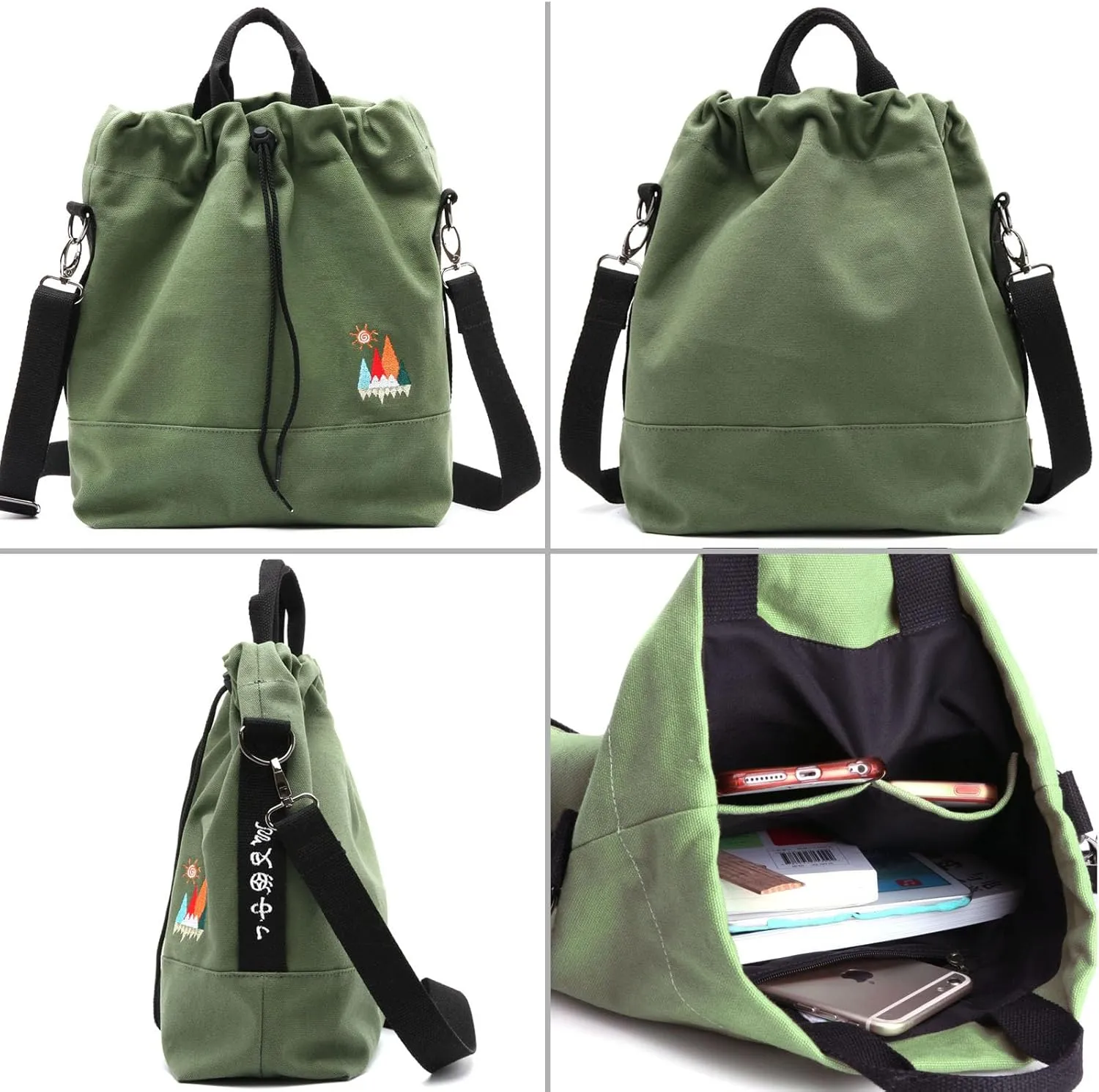 Women Canvas Tote Handbags Casual Shoulder Work Bag Crossbody Bag with Sunshine Embroidery