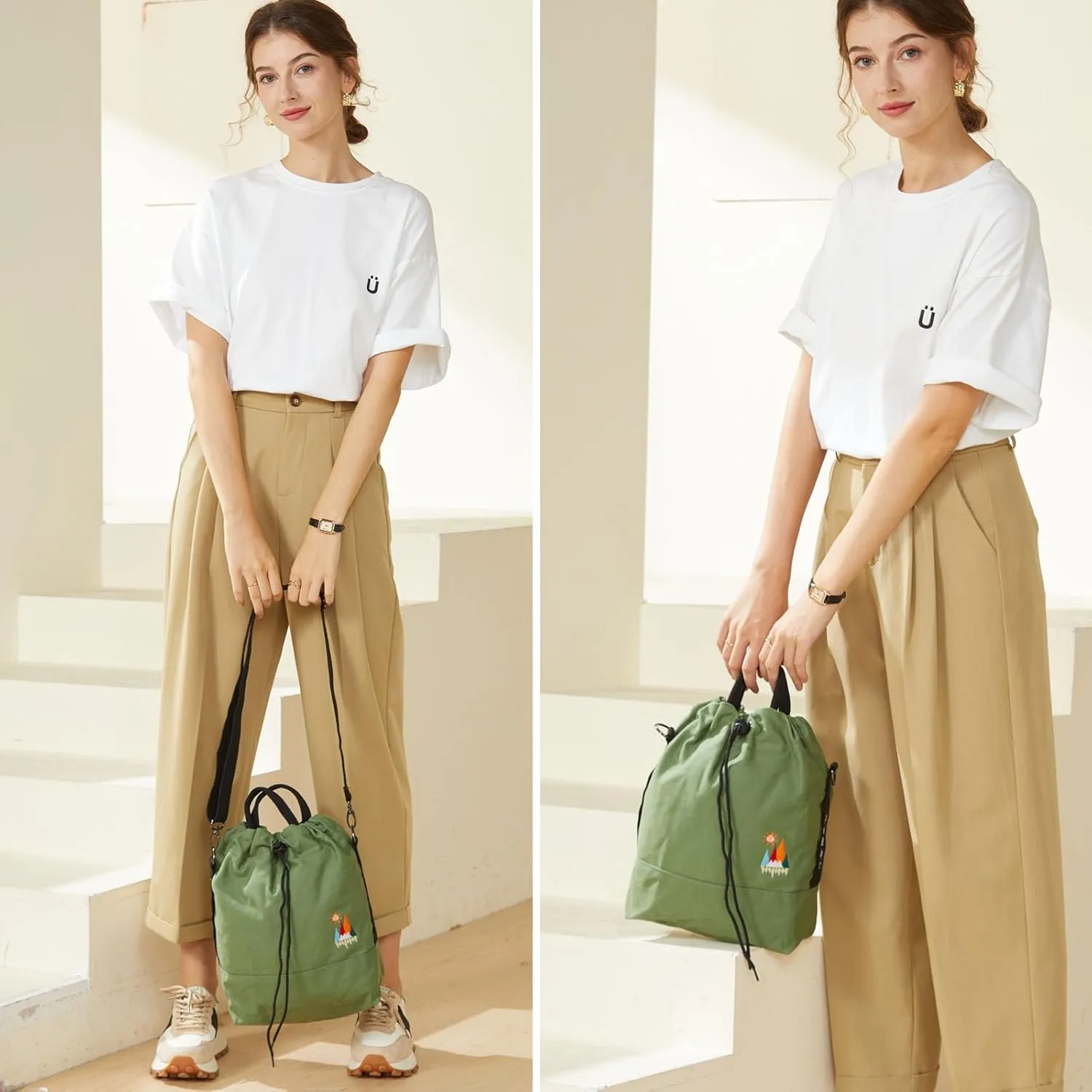 Women Canvas Tote Handbags Casual Shoulder Work Bag Crossbody Bag with Sunshine Embroidery