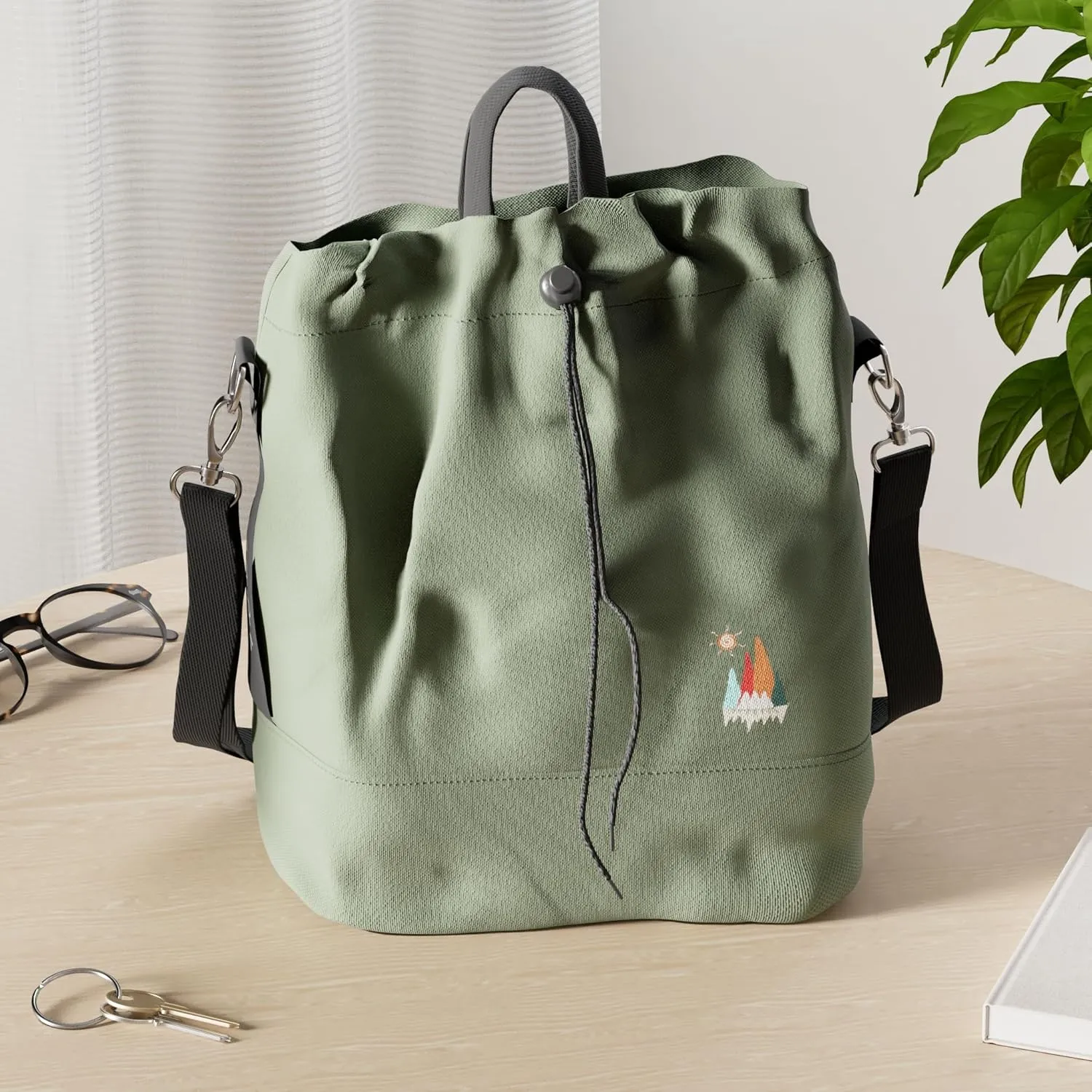 Women Canvas Tote Handbags Casual Shoulder Work Bag Crossbody Bag with Sunshine Embroidery