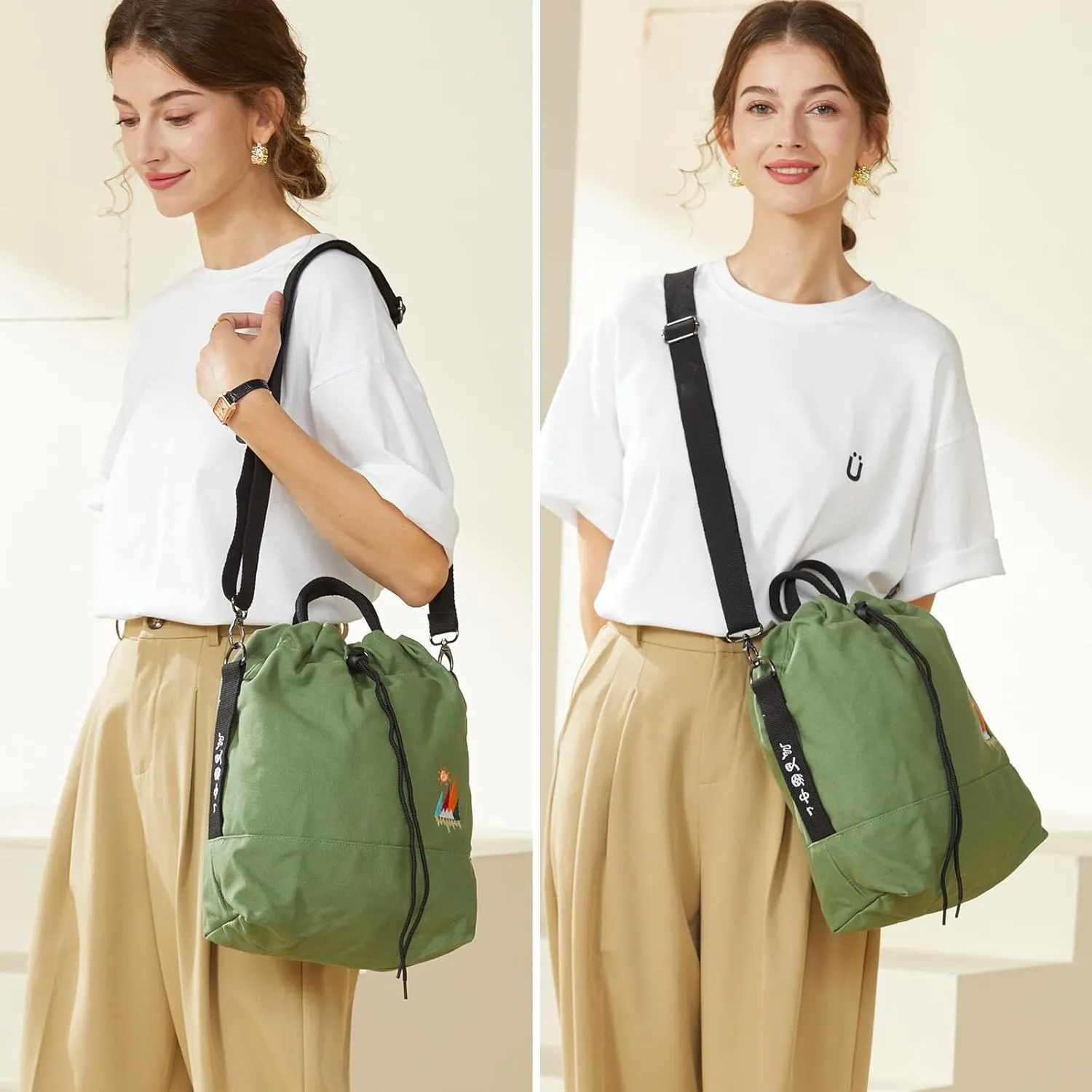 Women Canvas Tote Handbags Casual Shoulder Work Bag Crossbody Bag with Sunshine Embroidery