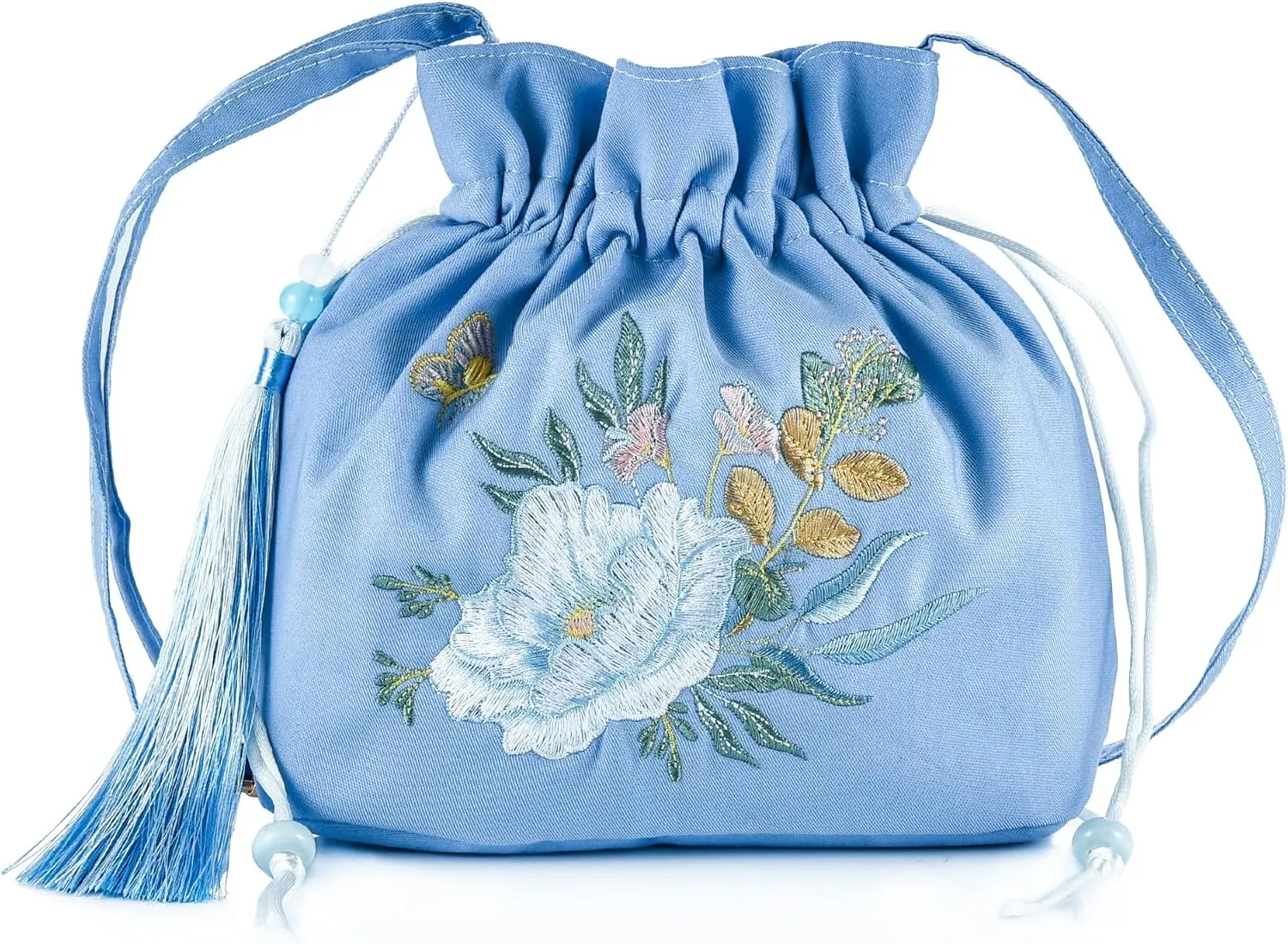 Women Chinese Hanfu Bag Floral Animal Embroidered Cloud Crossbody Drawstring Handbag Purse For Wedding Travel Daily