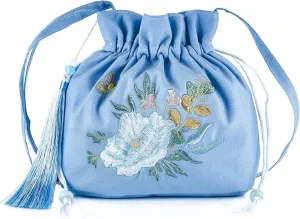 Women Chinese Hanfu Bag Floral Animal Embroidered Cloud Crossbody Drawstring Handbag Purse For Wedding Travel Daily