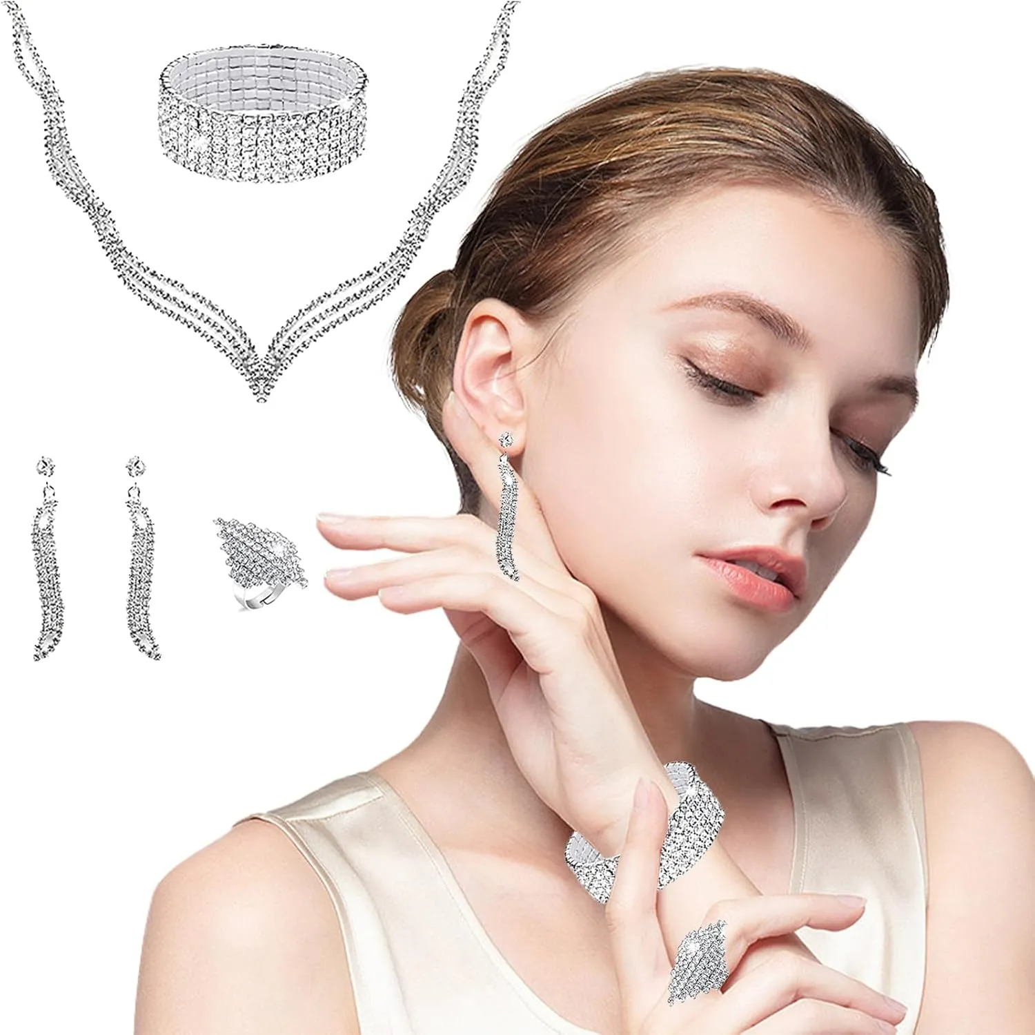 Women Clutch Purse Jewelry Set, Necklace And Earring Sets for Women Including Bracelet Ring Clutch Bag, Elegant Jewelry Set for Evening Wedding Party