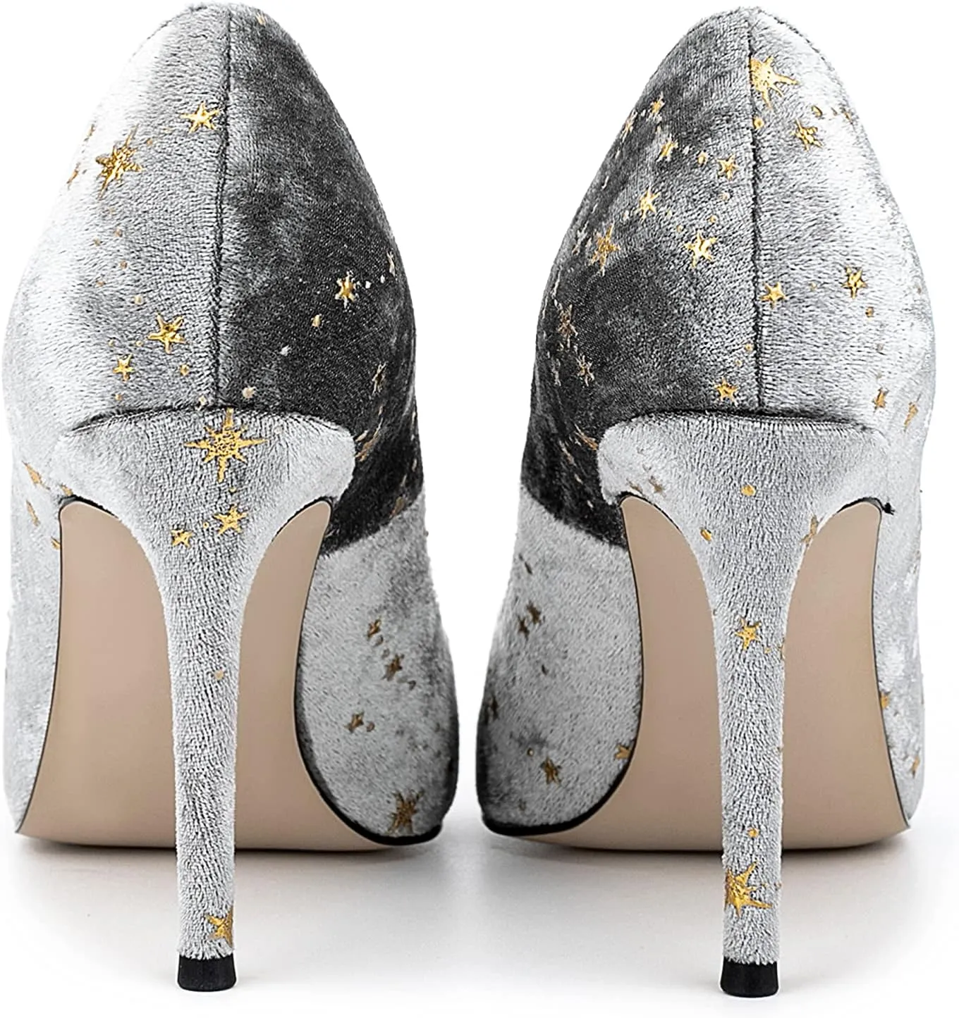 Women Elegant Velvet High Heel Pointed Toe Pumps Star Pattern Slip on Vegan Suede Slide Stiletto Shoes