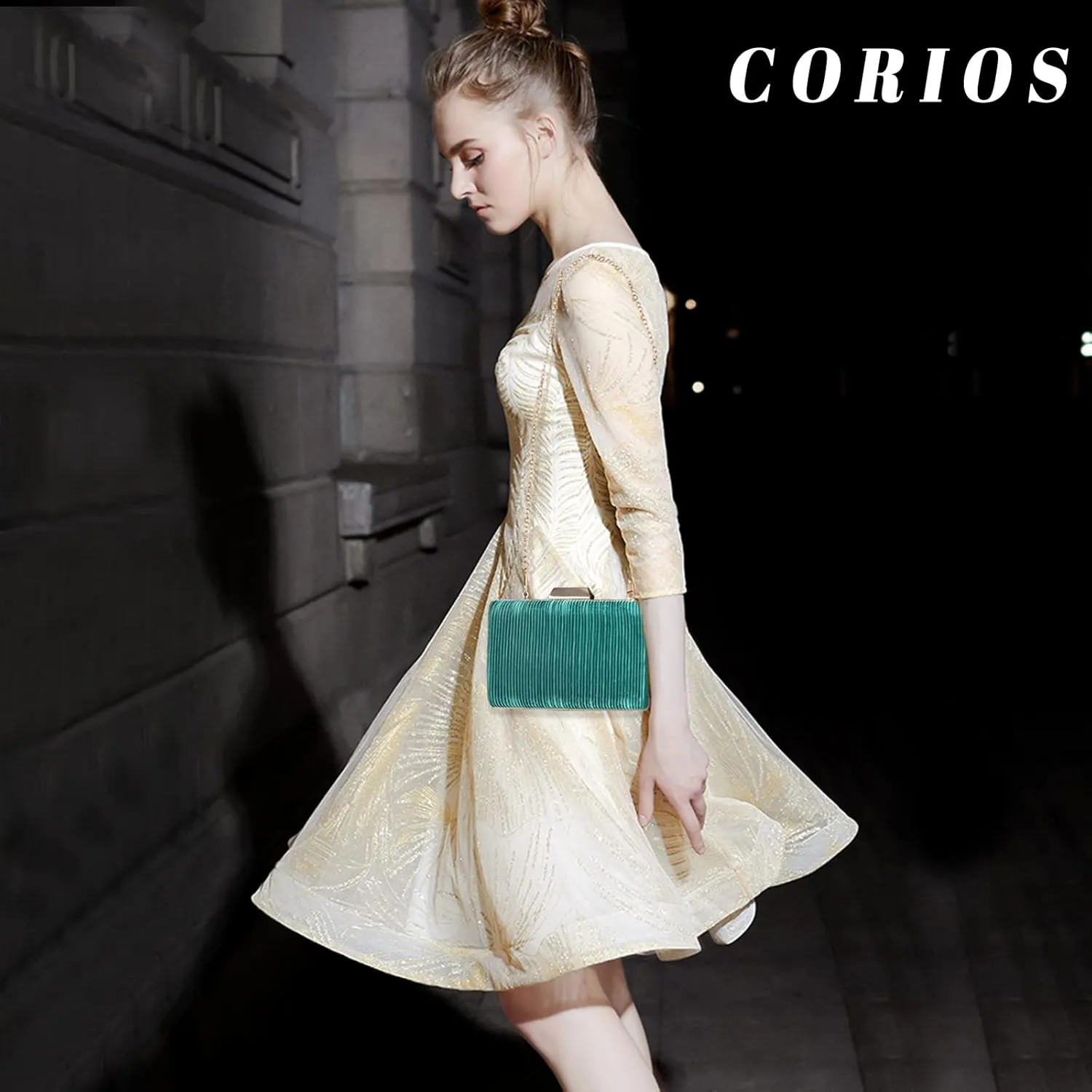 Women Evening Bag Pleated Clutch Bag Bridal Wedding Purse Ladies Shoulder Bag Handbag With Detachable Chain