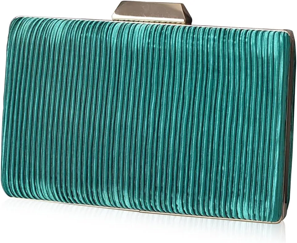 Women Evening Bag Pleated Clutch Bag Bridal Wedding Purse Ladies Shoulder Bag Handbag With Detachable Chain