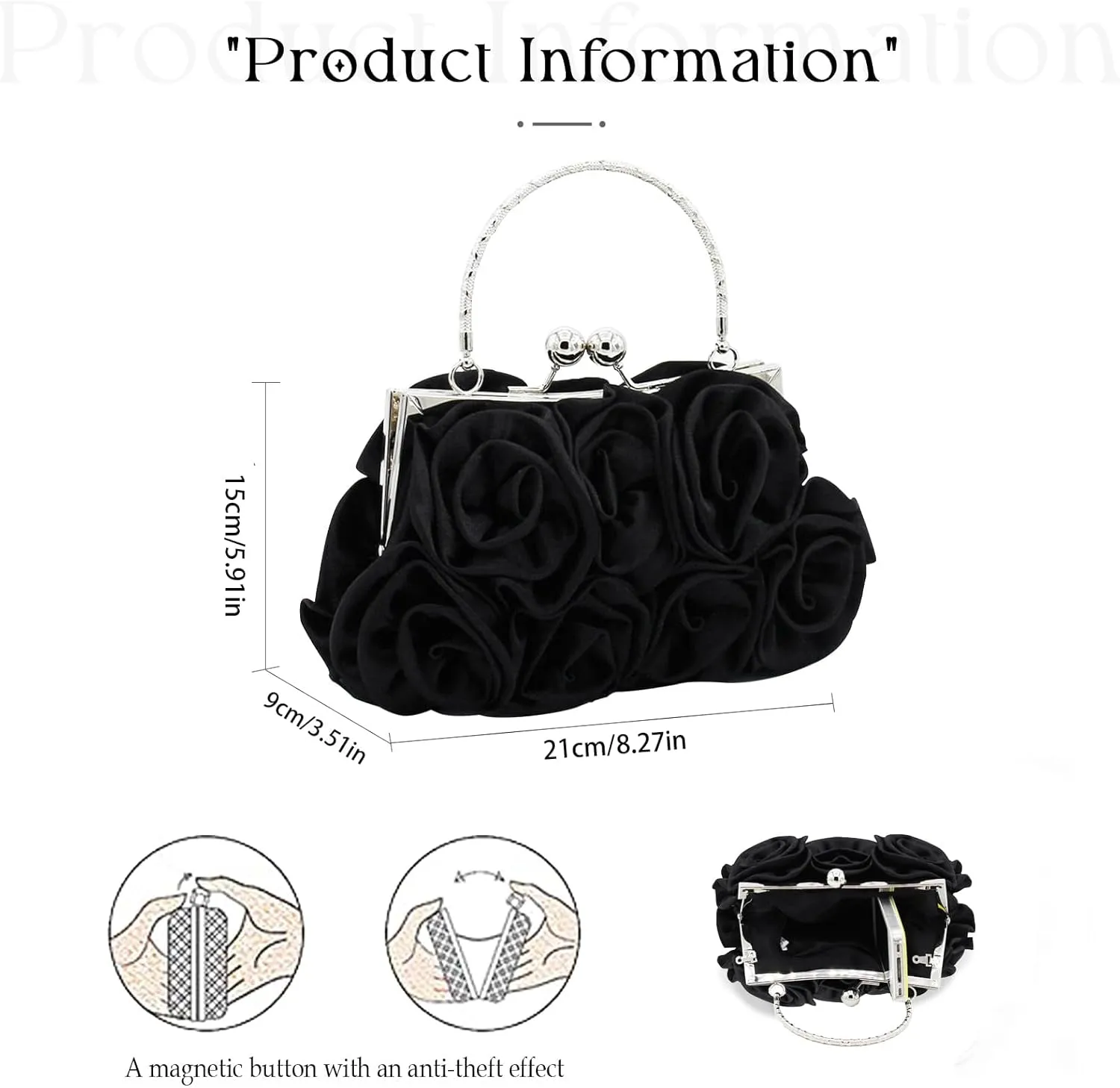Women Evening Clutch Bag Floral Satin Small Purses with Detachable Strap for Wedding, Party, Prom