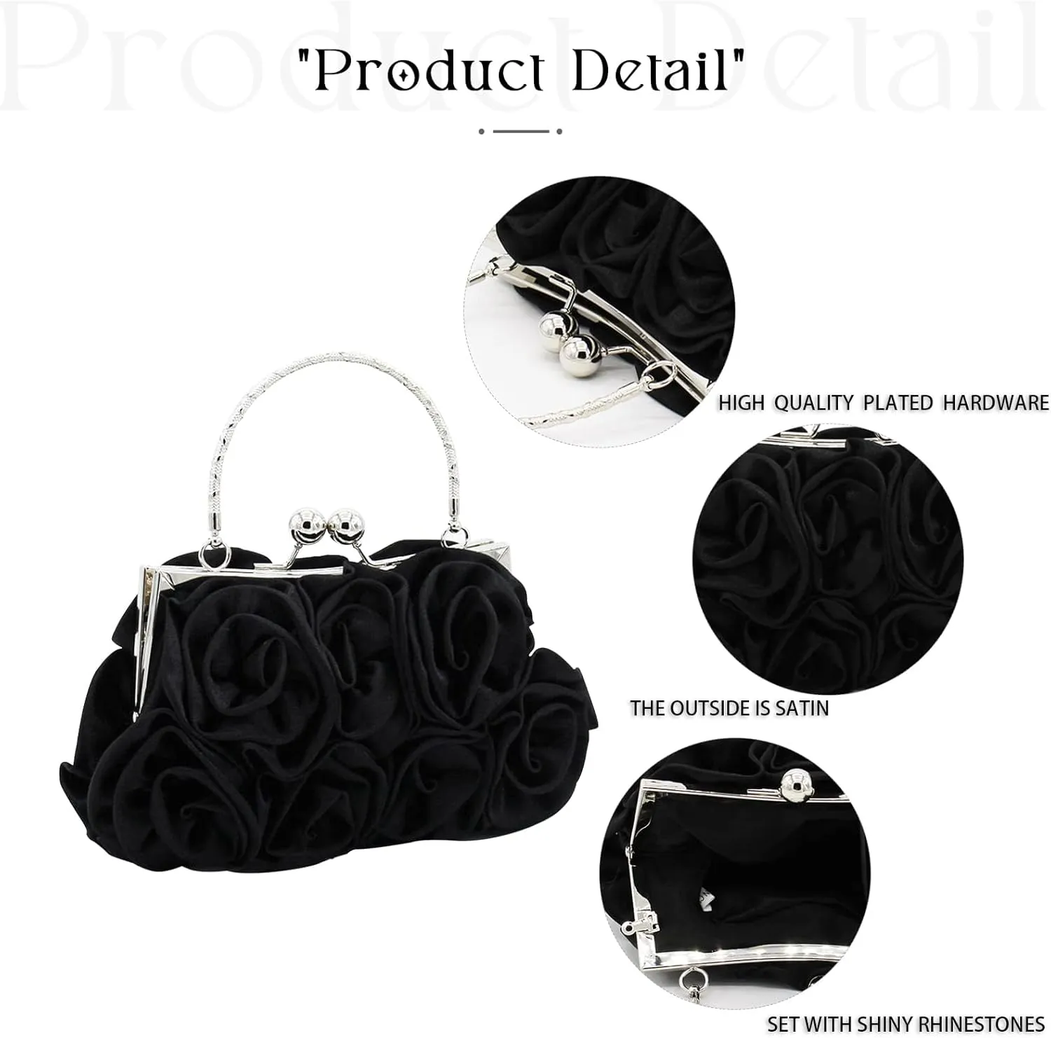 Women Evening Clutch Bag Floral Satin Small Purses with Detachable Strap for Wedding, Party, Prom