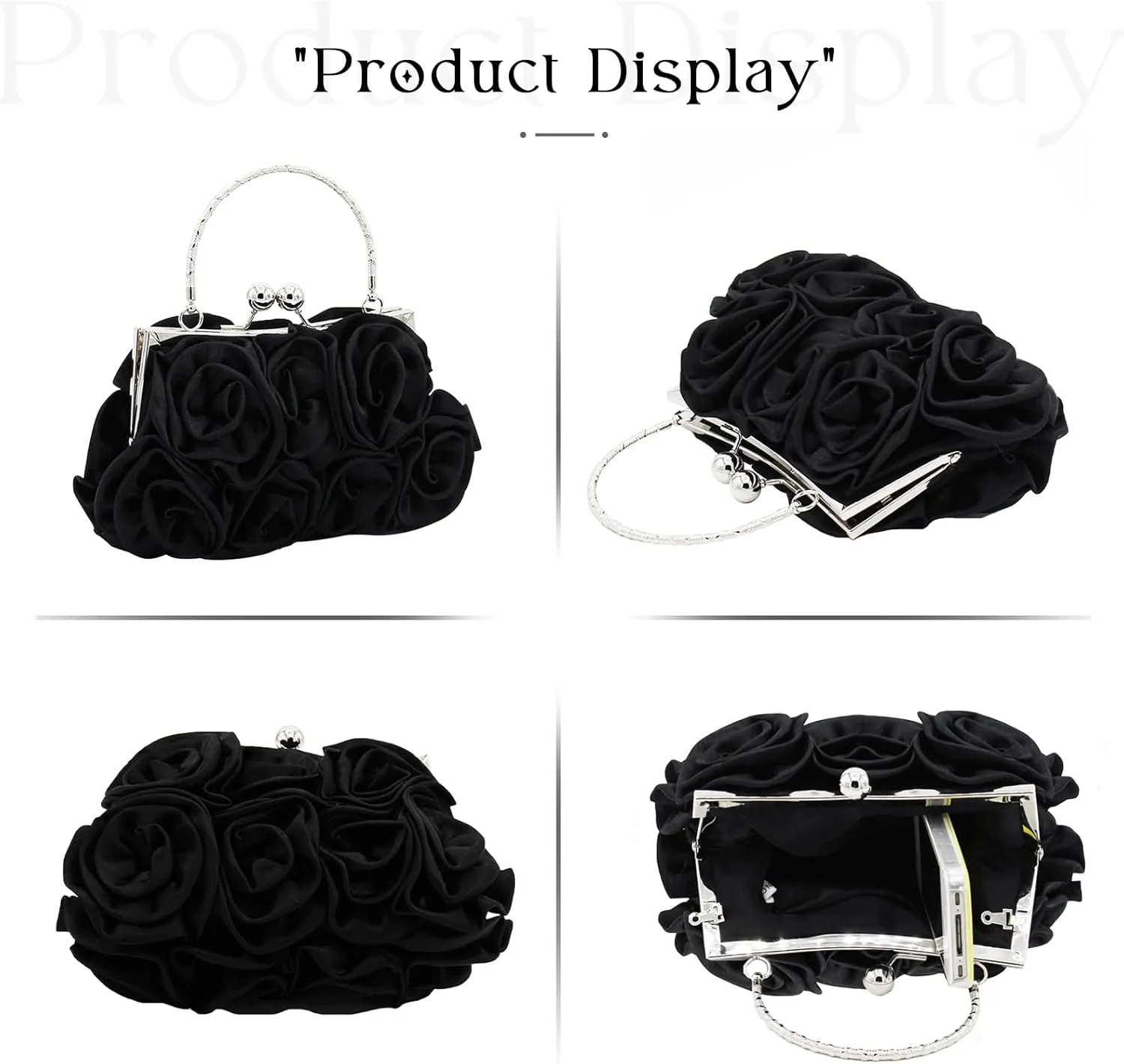 Women Evening Clutch Bag Floral Satin Small Purses with Detachable Strap for Wedding, Party, Prom