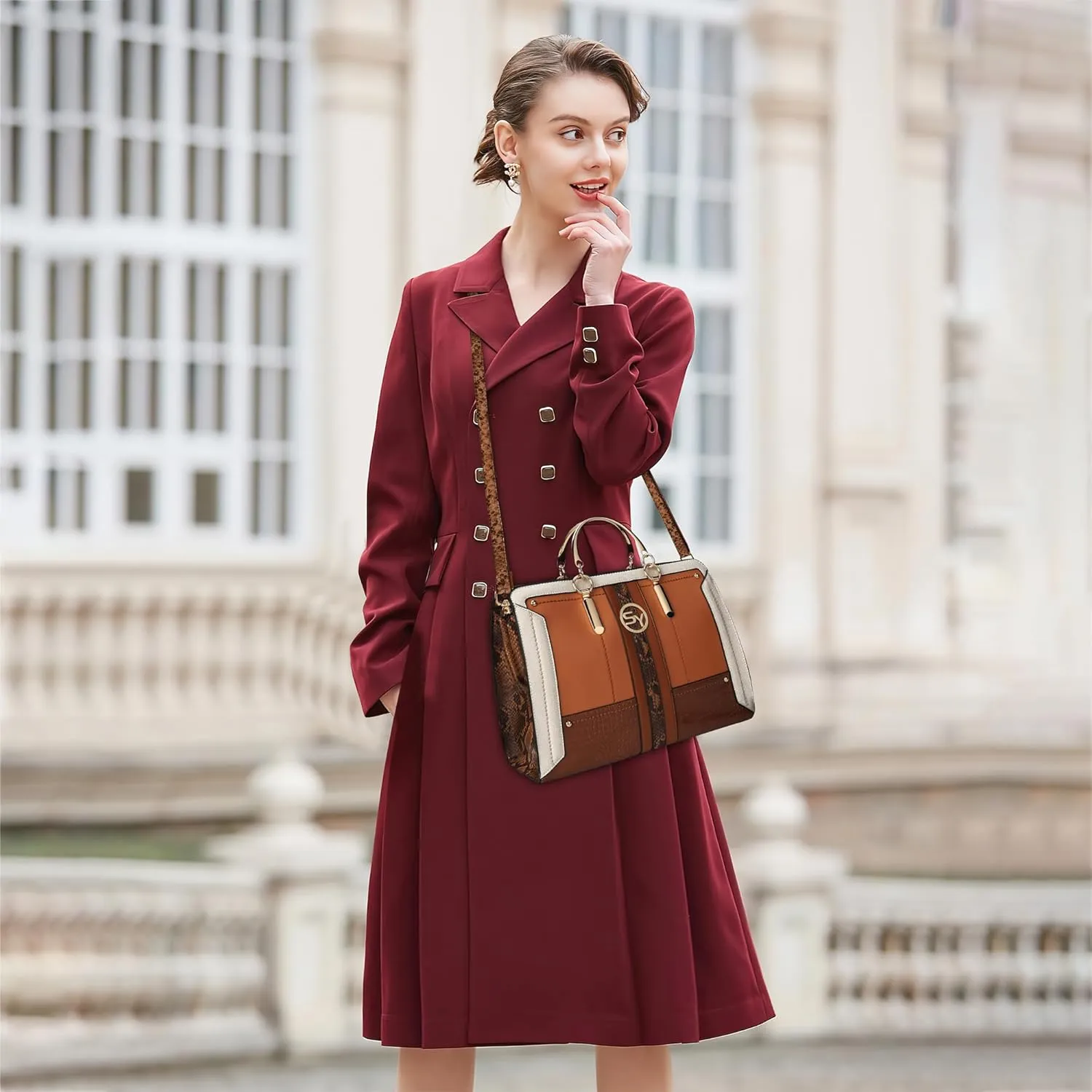 Women Fashion Handbags Color Block Ladies Shoulder Bag Casual